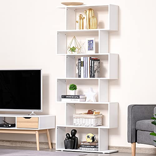 Thumbnail 6 de HOMCOM Estantería Librería S de Madera, 6 Estantes Blanco