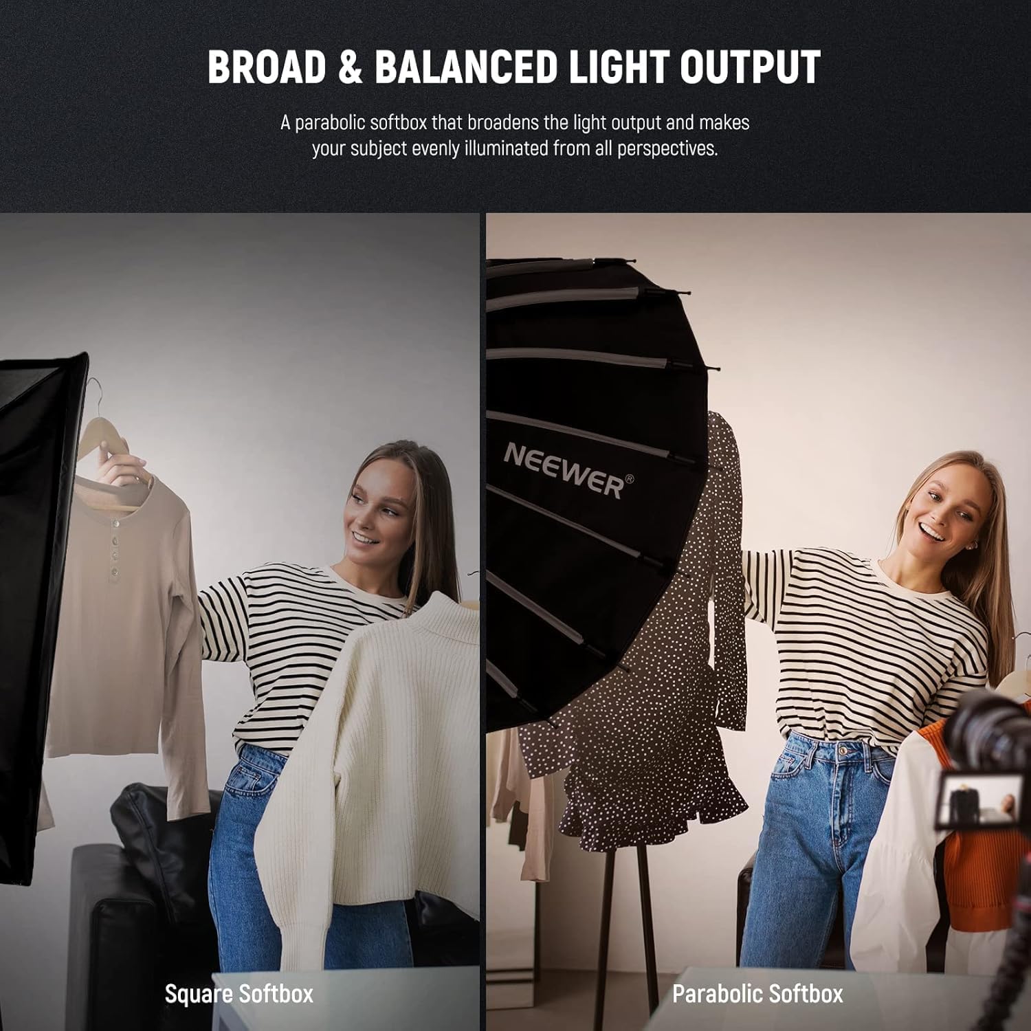Thumbnail 2 de NEEWER Basics Parabolic Softbox Kit, 26"/65cm Bowens Mount — Lightweight, Portable Studio Lighting