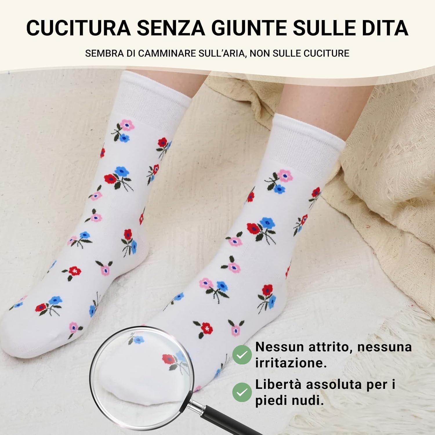Thumbnail 4 de LOFIR calze da donna in cotone fantasia floreale senza elastico e senza cuciture (4 paia) taglia 39-46