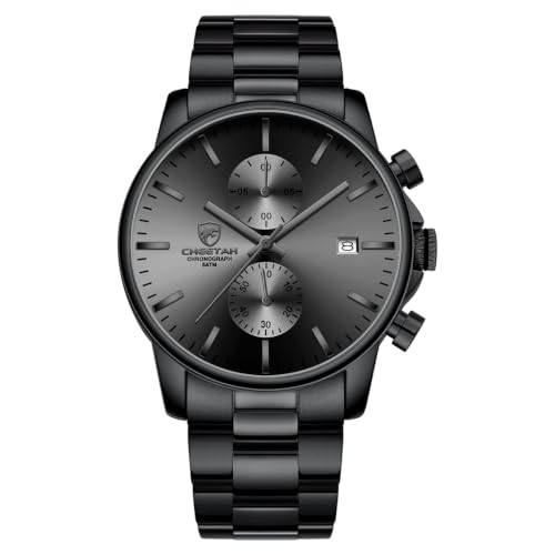 Detalle de Affute Orologio da uomo in acciaio inox e metallo — Cronografo al quarzo, impermeabile 3 ATM, stile casual