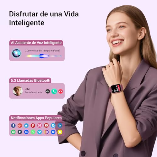 Detalle de Baolubao Reloj Inteligente Mujer con Bluetooth, notificaciones y linterna LED (IP68, 2 correas y esfera DIY)