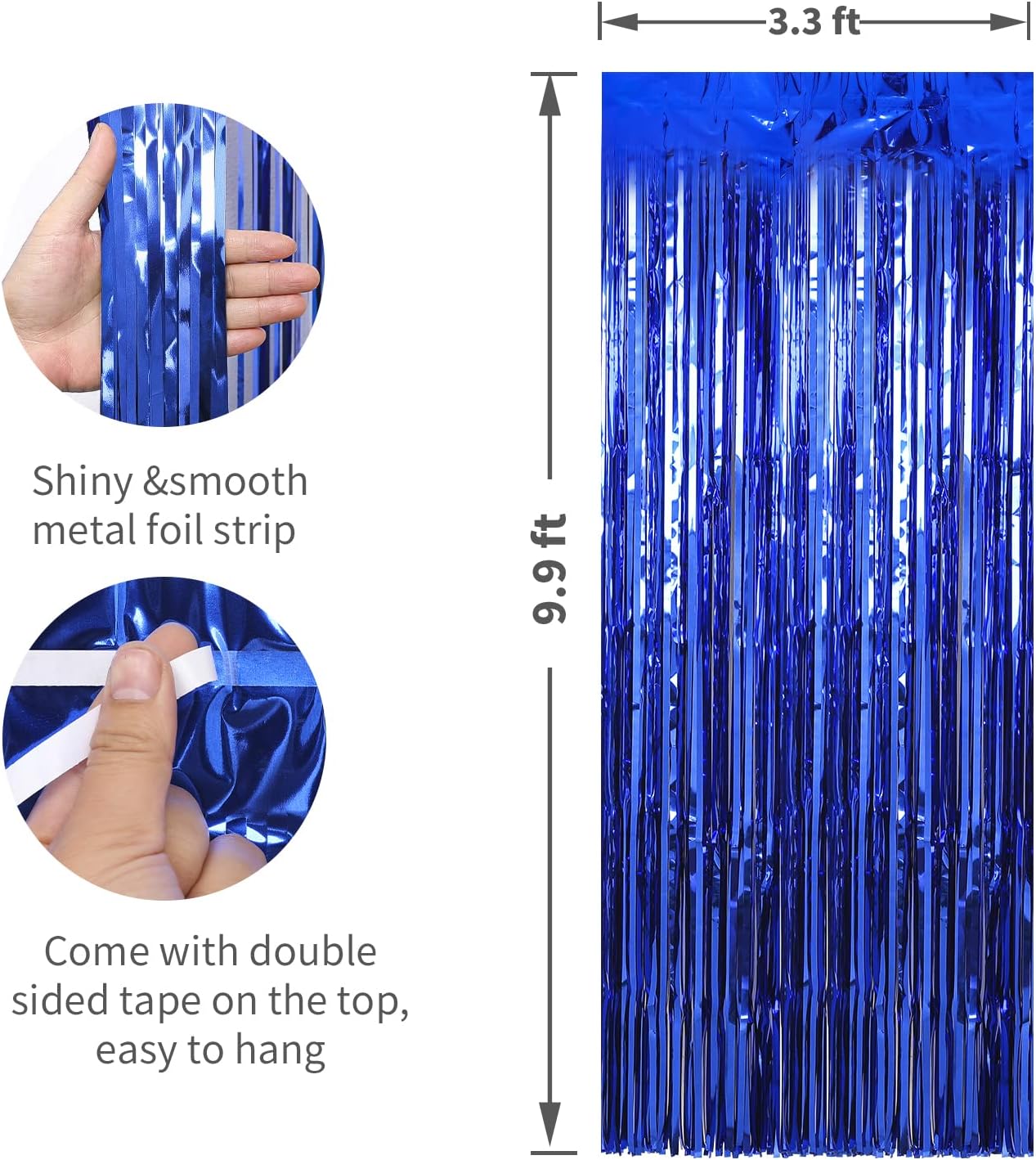 Detalle 2 de Crosize 3.3 x 9.9 ft Dark Blue Foil Fringe Curtain ๐