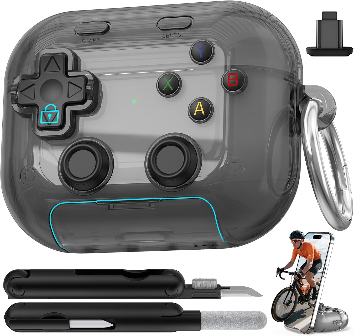 Detalle de Polislime AirPods Pro 3 Case Cover 2025 with Safety Lock and Phone Stand (Clear Black)