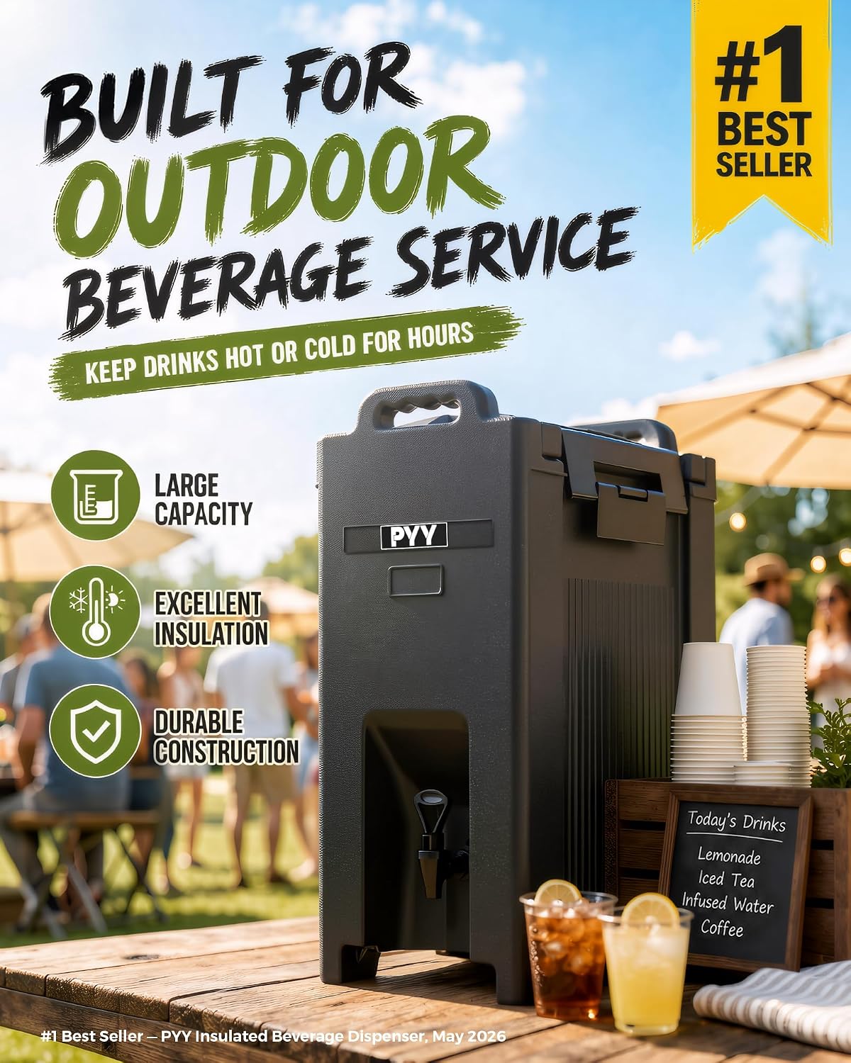 Thumbnail 6 de PYY 5-Gallon Insulated Beverage Dispenser (Hot & Cold) with Handles, Leak-Proof Cooler Server