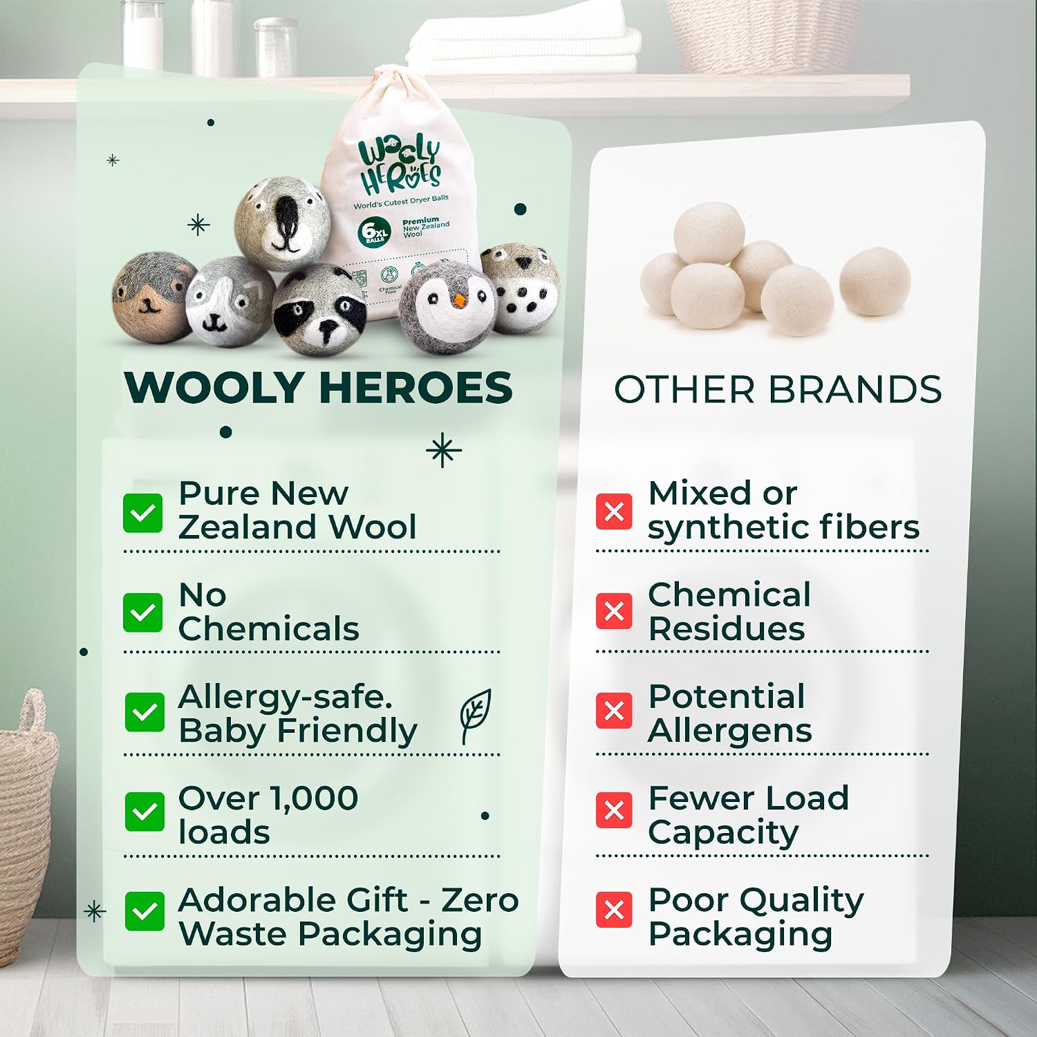 Thumbnail 6 de Wooly Heroes mhajtt-753 XL Wool Dryer Balls, 6-Pack, 100% Organic Wool