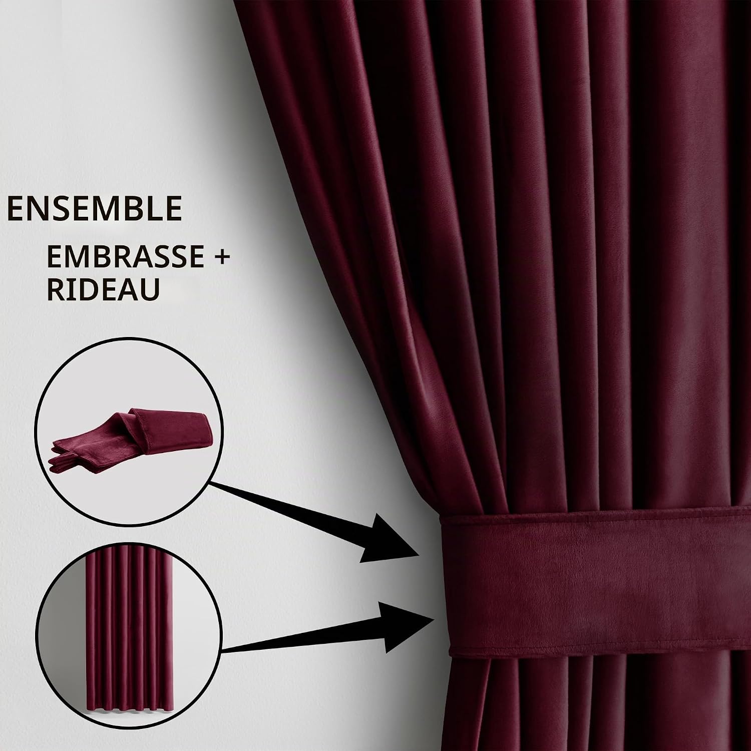 Detalle de AmeliaHome Rideau aspect velours 1 pièce – occultant et élégant pour décoration de fenêtre