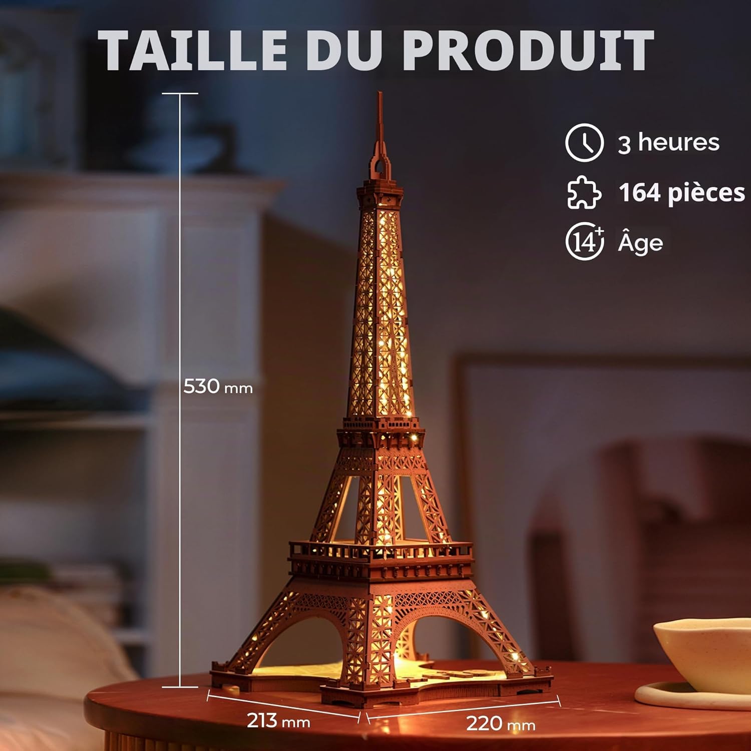 Detalle de Rolife 3D Puzzles Nuit de la Tour Eiffel – Kit en bois avec éclairage LED (TGL01)