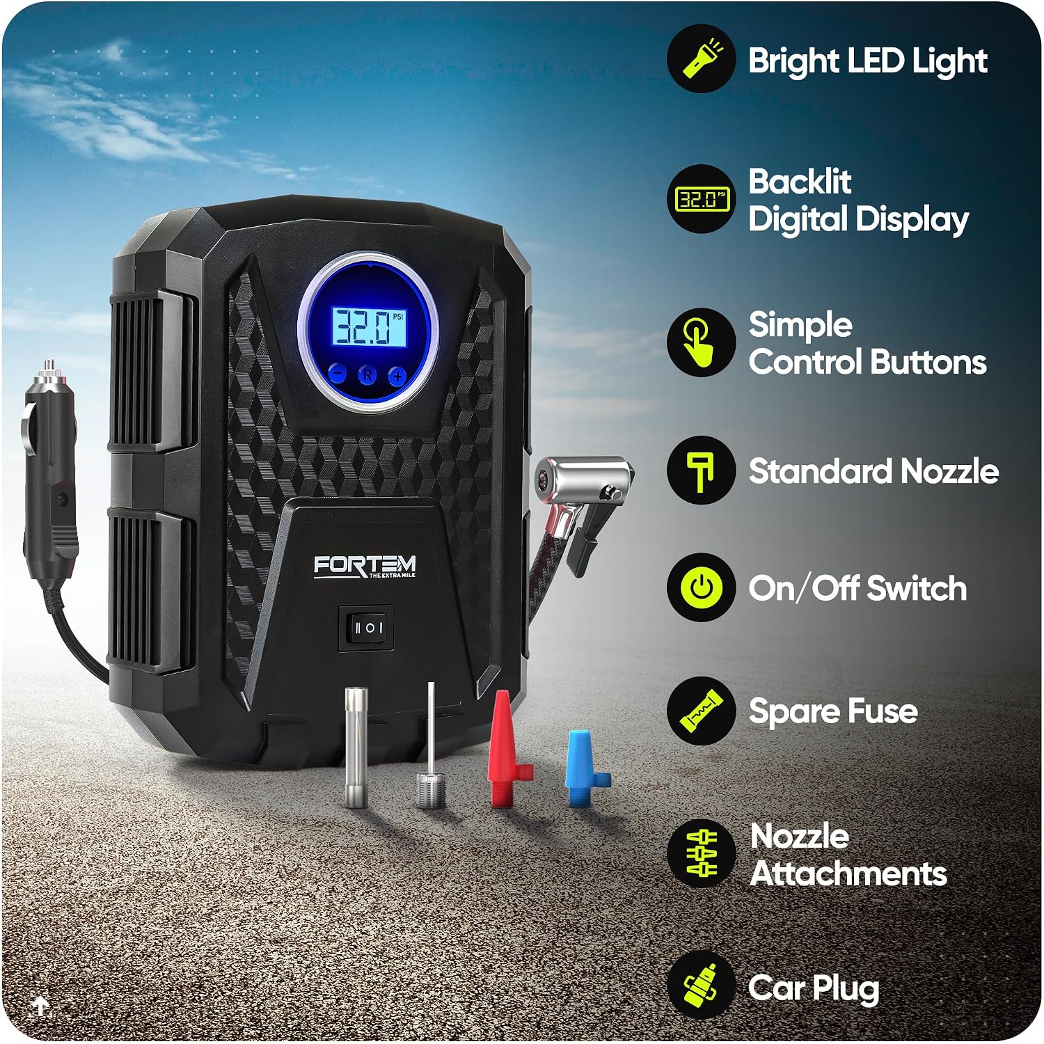 Detalle 2 de FORTEM Tyre Inflator 12V digital pump