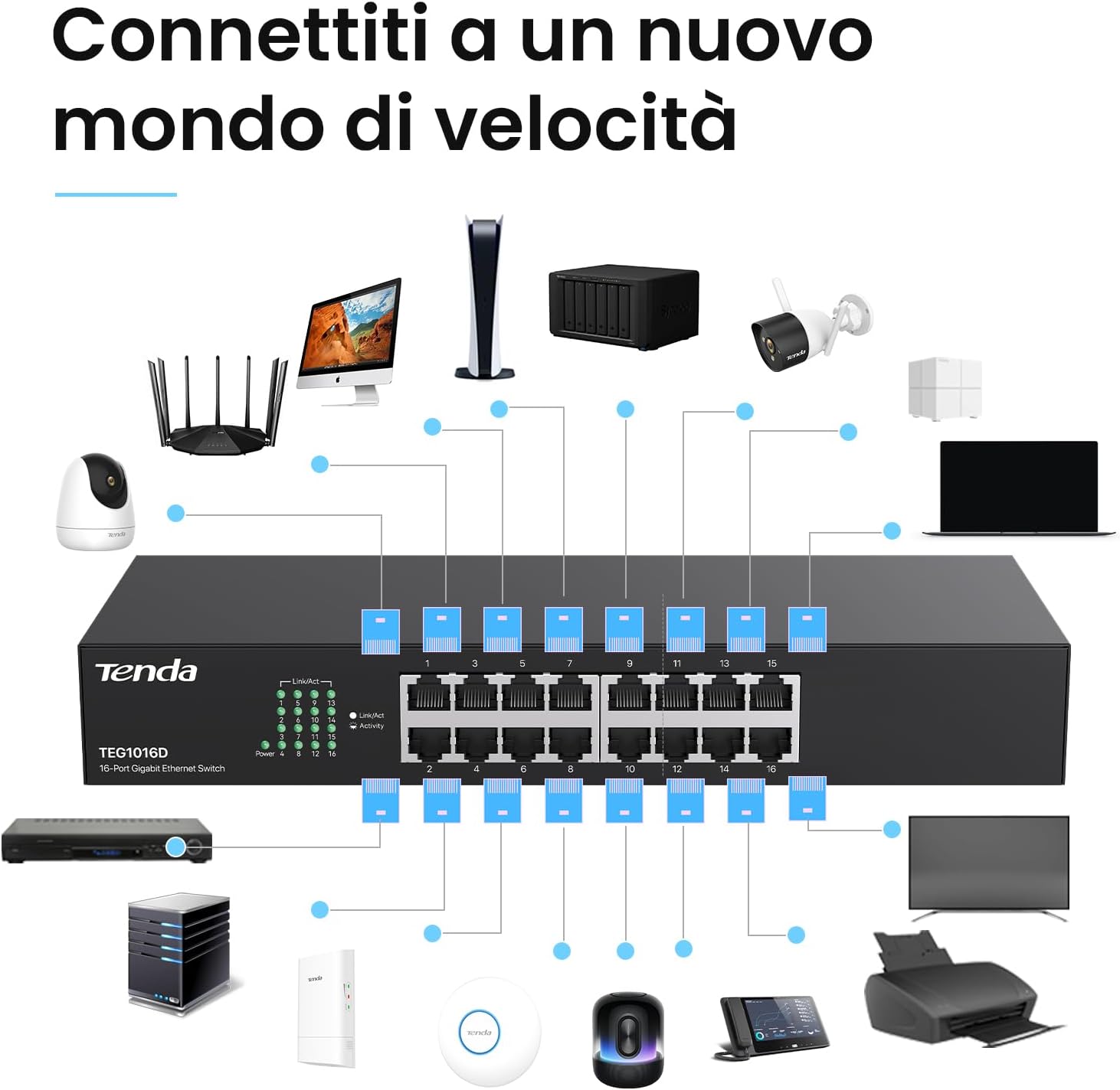 Thumbnail 5 de Tenda TEG1016D switch Gigabit a 16 porte RJ45 (10/100/1000 Mbps), plug & play