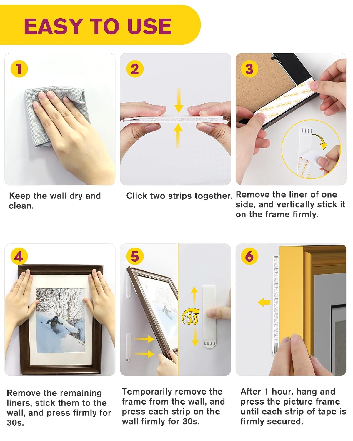 Thumbnail 4 de Emitever Picture Hanging Strips 20 Pairs for Frames 🖼