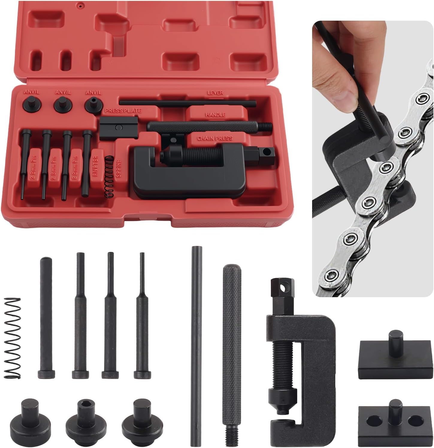 Detalle de Motorcycle chain breaker tool set with three pin sizes
