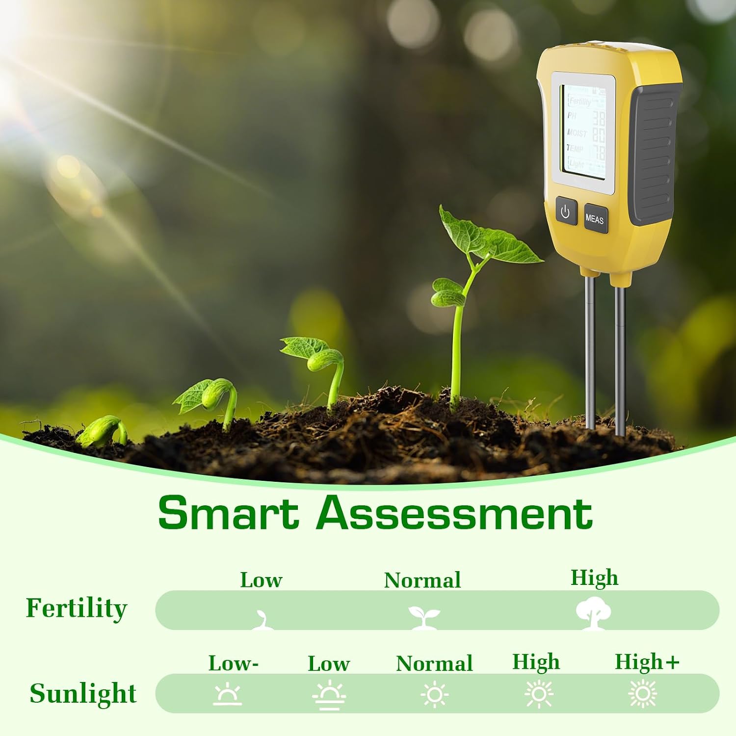 Thumbnail 3 de TRJZWA 5 in 1: Misuratore di PH del Terreno, Igrometro per Piante con Display LCD – Fertilità, Umidità, pH, Temperatura e Luce Solare