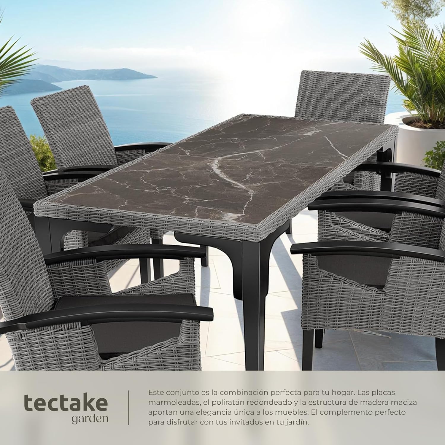 Thumbnail 3 de tectake® Conjunto jardín ratán y madera 6 sillas