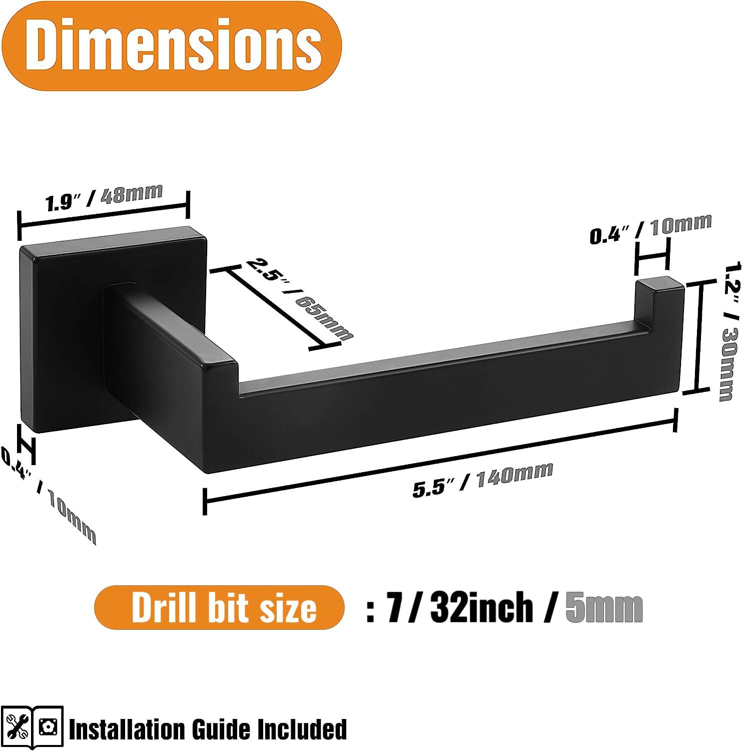 Detalle de HITSLAM Matte Black Wall Mounted Toilet Roll Holder in Premium 304 Stainless Steel