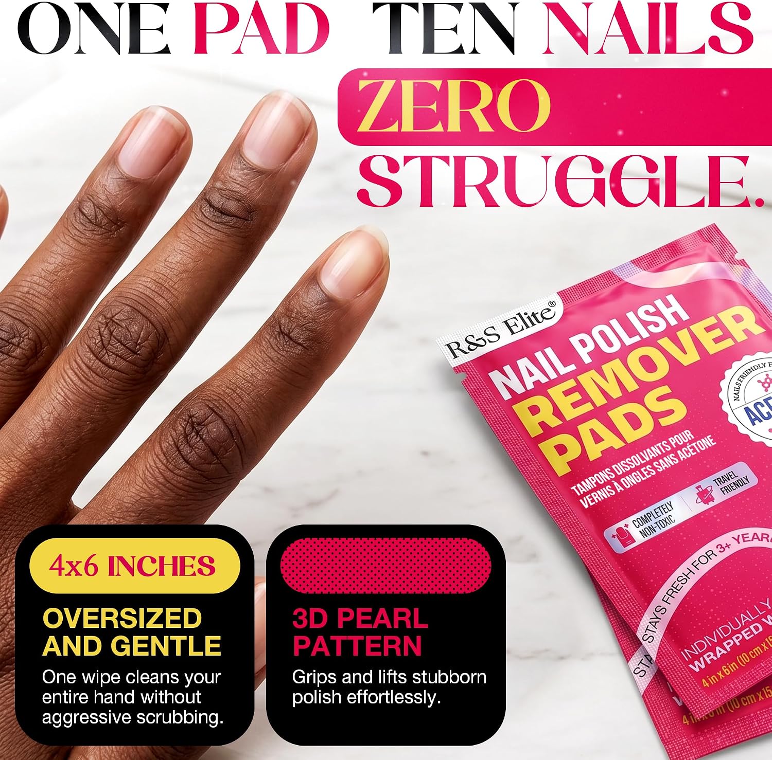 Detalle 2 de R&S ELITE XL Nail Polish Remover Wipes, Non-Acetone, 4 x 6 in, 30 Count