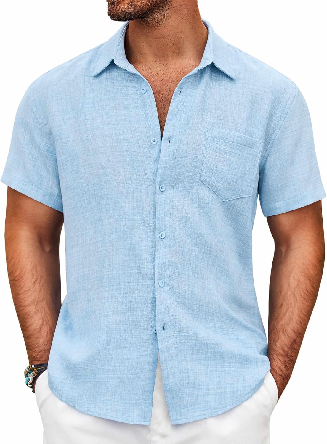 Thumbnail 5 de COOFANDY Men's Button Down Short Sleeve Shirt with Pocket: Lightweight Beach-Ready Textured Shirt