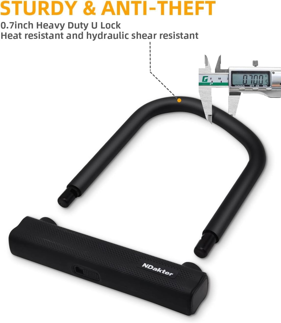 Thumbnail 3 de NDakter 18mm Shackle Heavy Duty Bike D Lock with 6ft Steel Cable and 3 Keys