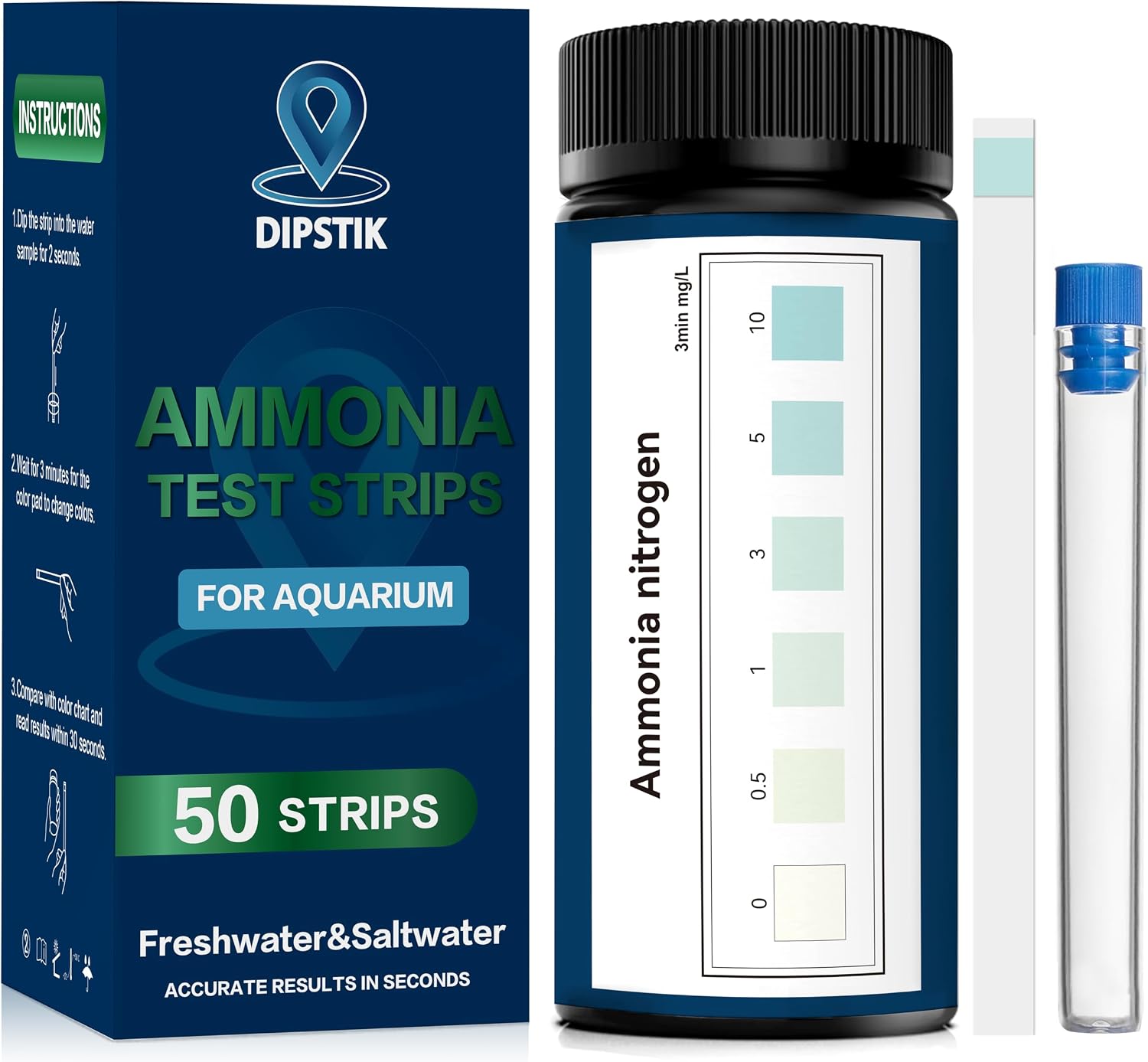 Thumbnail 6 de Aquarium-Ammoniak-Teststreifen 8-fach Aquarium-Testkit (50 Teststreifen) für Süß- und Salzwasser