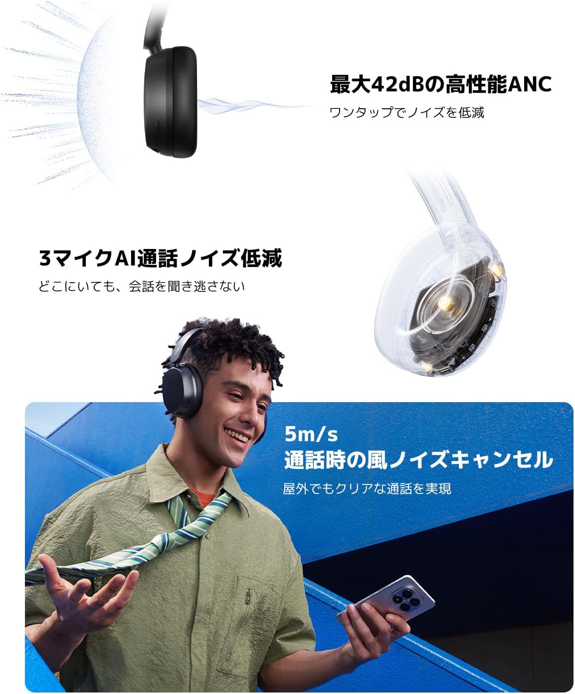 Detalle 2 de Xiaomi REDMI Headphones Neo ワイヤレスヘッドホン、最大42dBノイズキャンセリング・最大72時間再生・Bluetooth 5.4