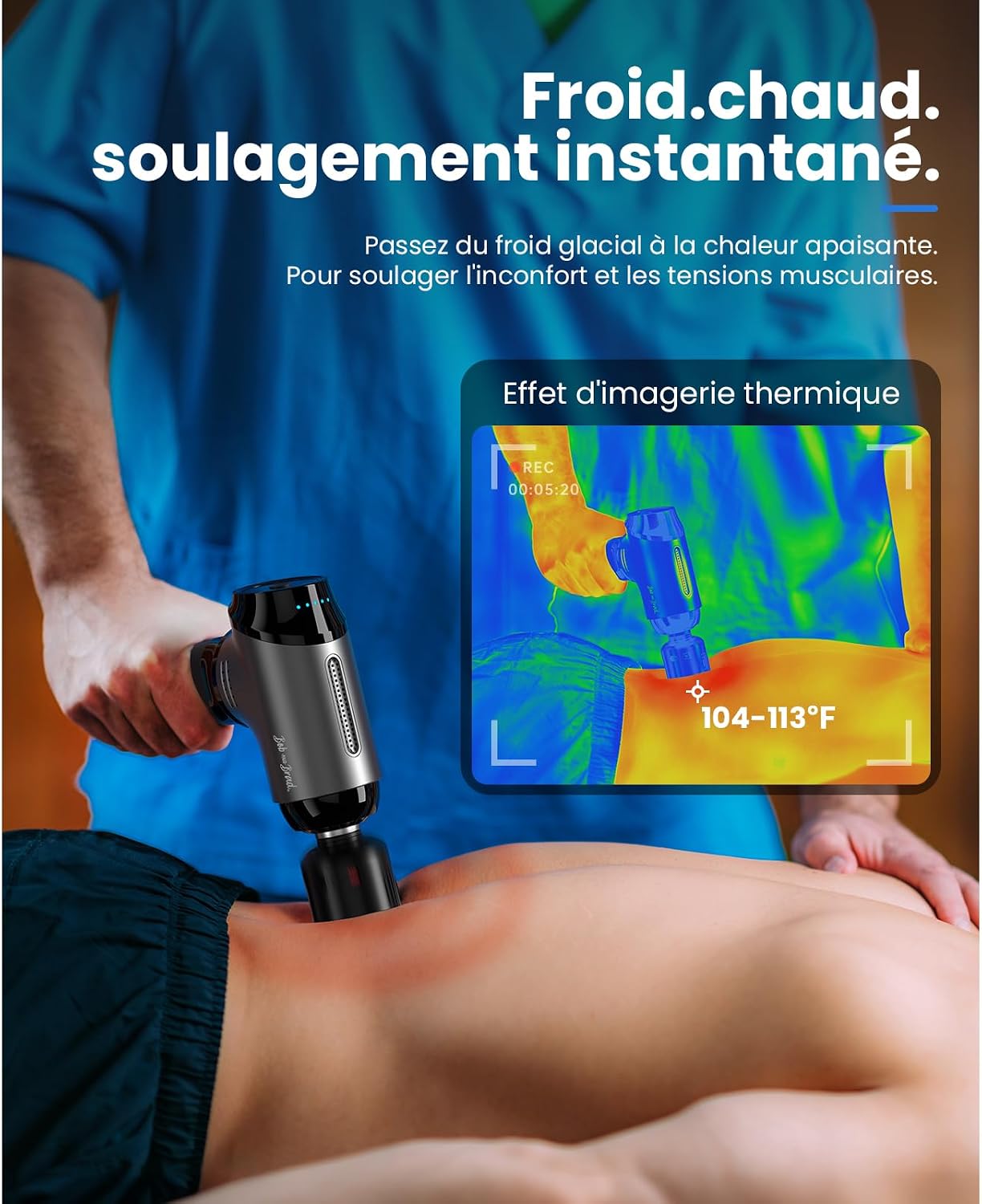 Detalle 2 de Bob and Brad T2 Pro : pistolet de massage percussif chaud & froid pour le dos et la nuque