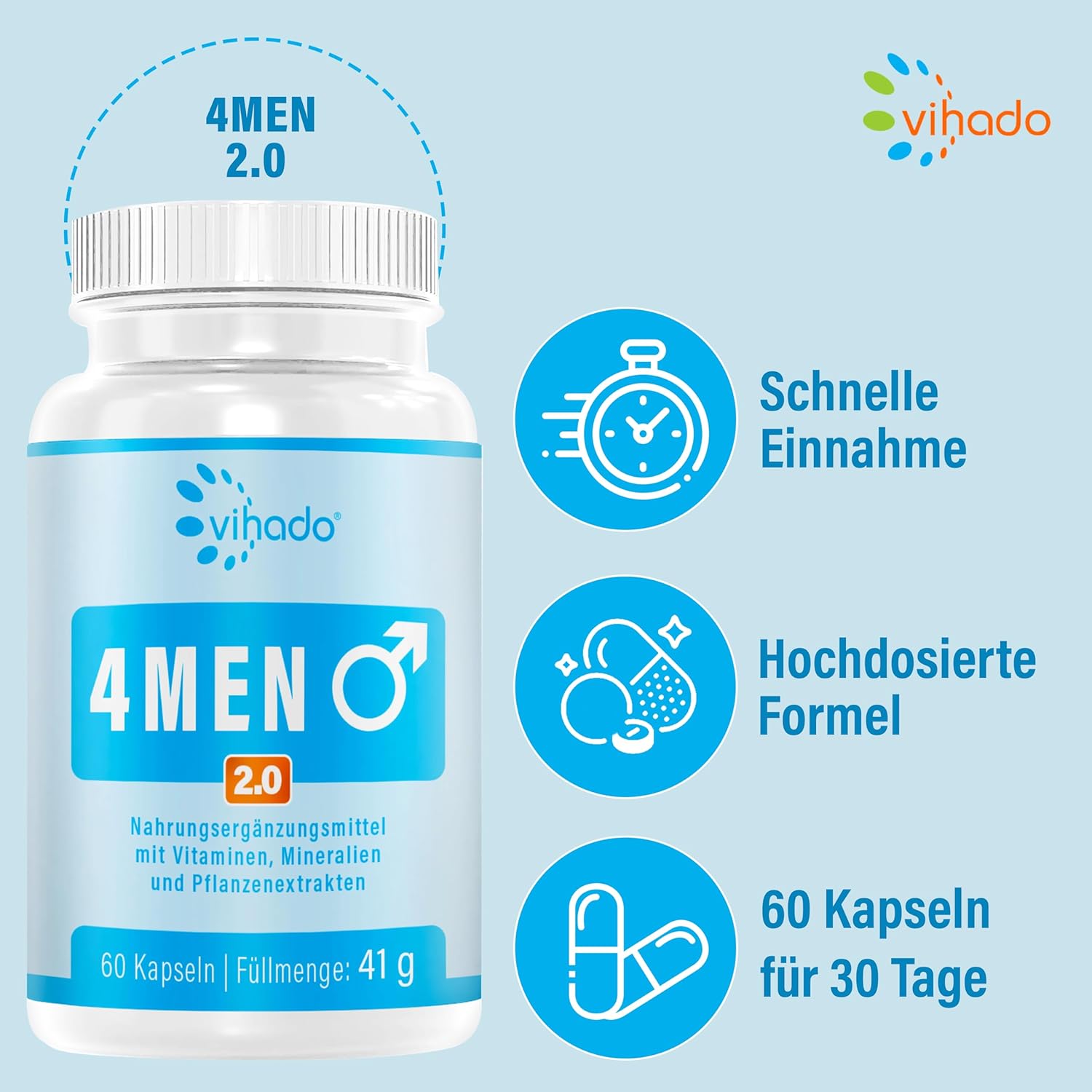 Detalle de Vihado 4MEN 2.0: Extrastarke Männerkapseln – 60 Kapseln für dauerhaftes Wohlbefinden