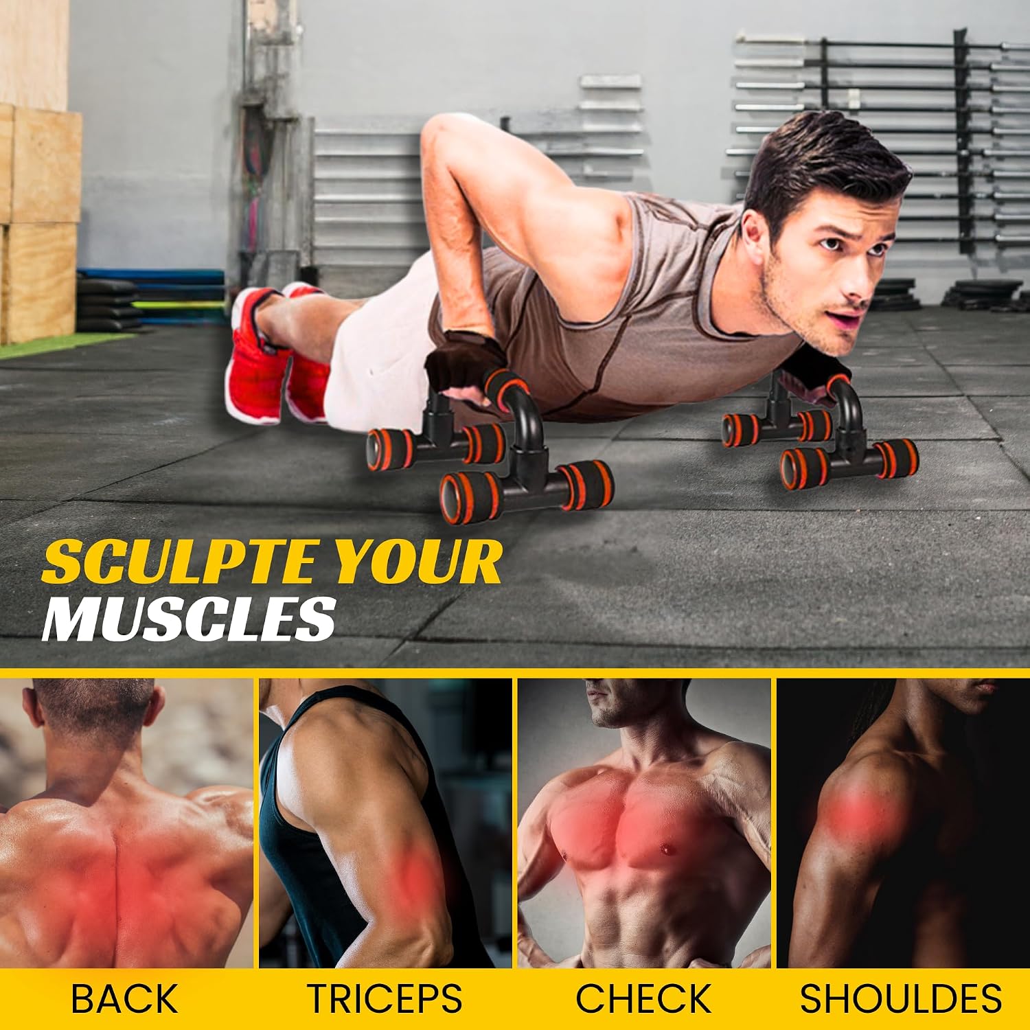 Detalle de Barre Parallele per Flessioni: maniglie antiscivolo per allenamenti di fitness, yoga e CrossFit