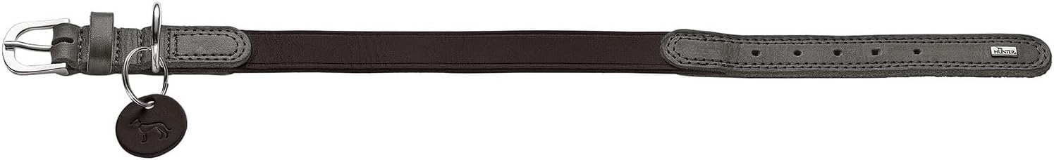 Detalle de Hunter Hundehalsband LEMVIG – schwarzes/steingraues Lederhalsband, Made in Germany, Größe 45