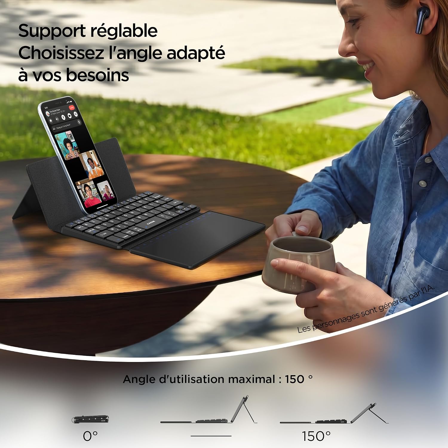 Detalle de CACOE Mini Clavier Bluetooth avec pavé tactile —_compagnon portable pour smartphone et PC_