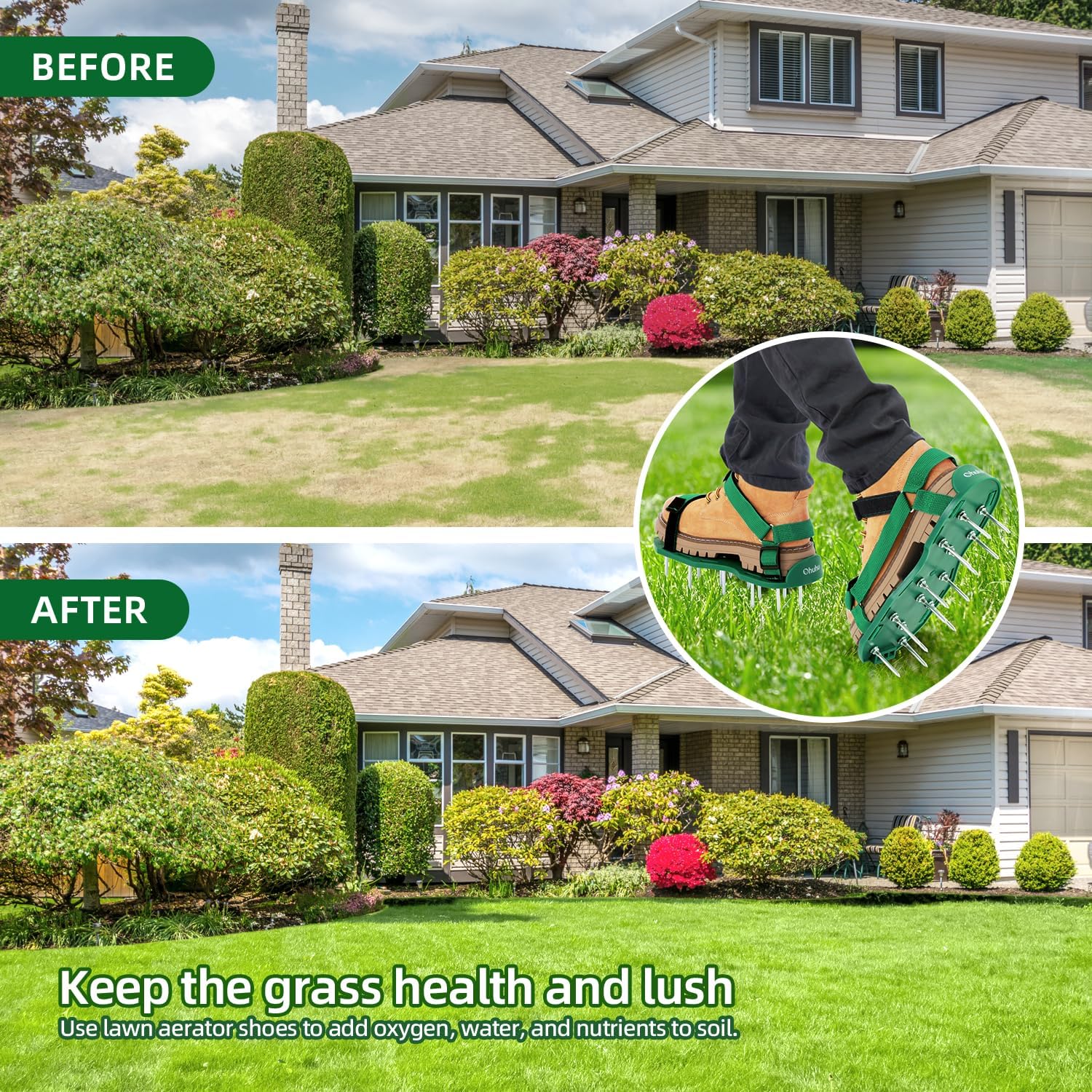 Detalle de Ohuhu Lawn Aerator Shoes for Glass: Free-Installation Spike Sandals with Stainless Shovel
