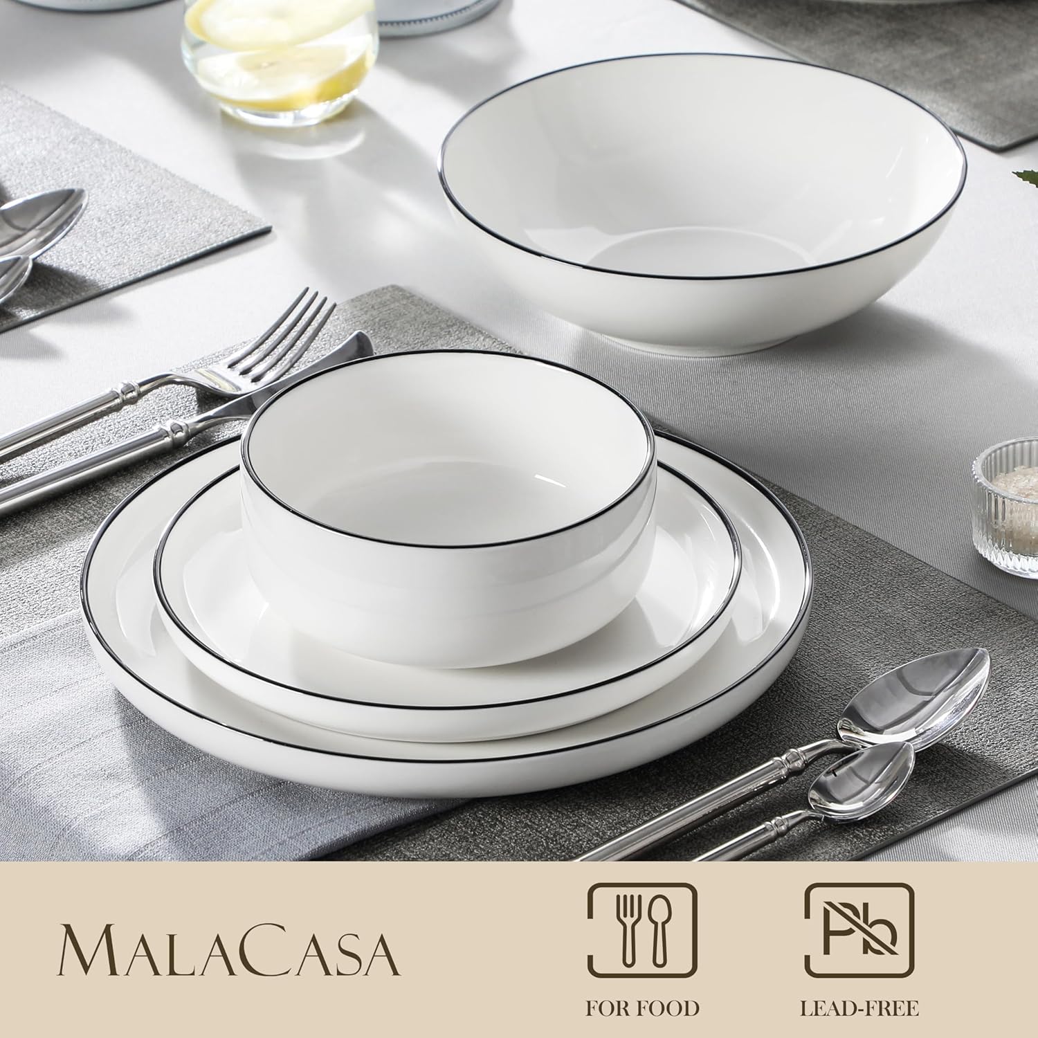 Thumbnail 2 de MALACASA LUNA 24-Piece Modern Porcelain Dinnerware Set (Plates and Bowls) for 6