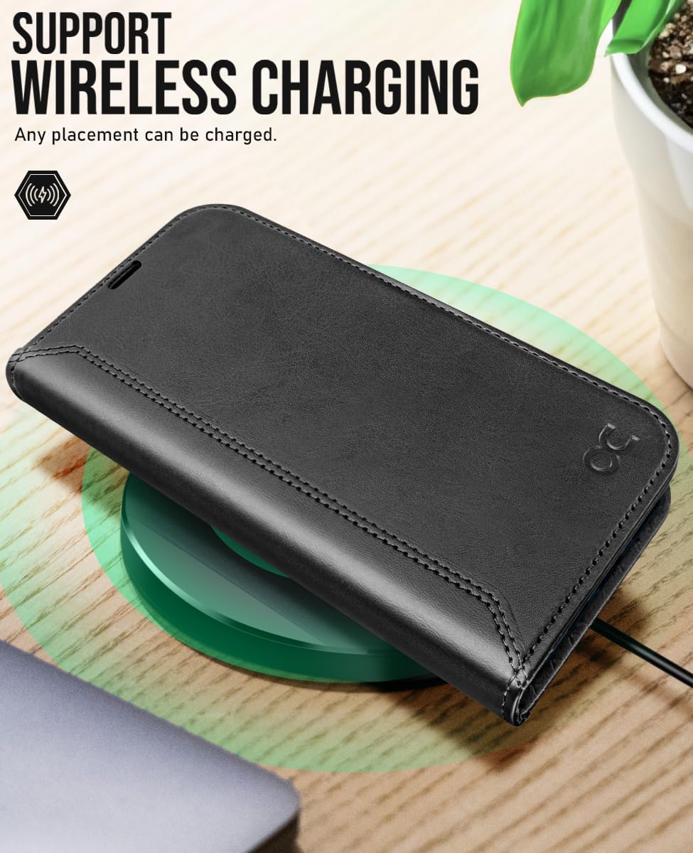 Thumbnail 5 de OCASE Hülle für iPhone Air 5G – Lederhülle mit Kartenfach, RFID-Schutz, Standfunktion und Magnete (Retro Graphit)