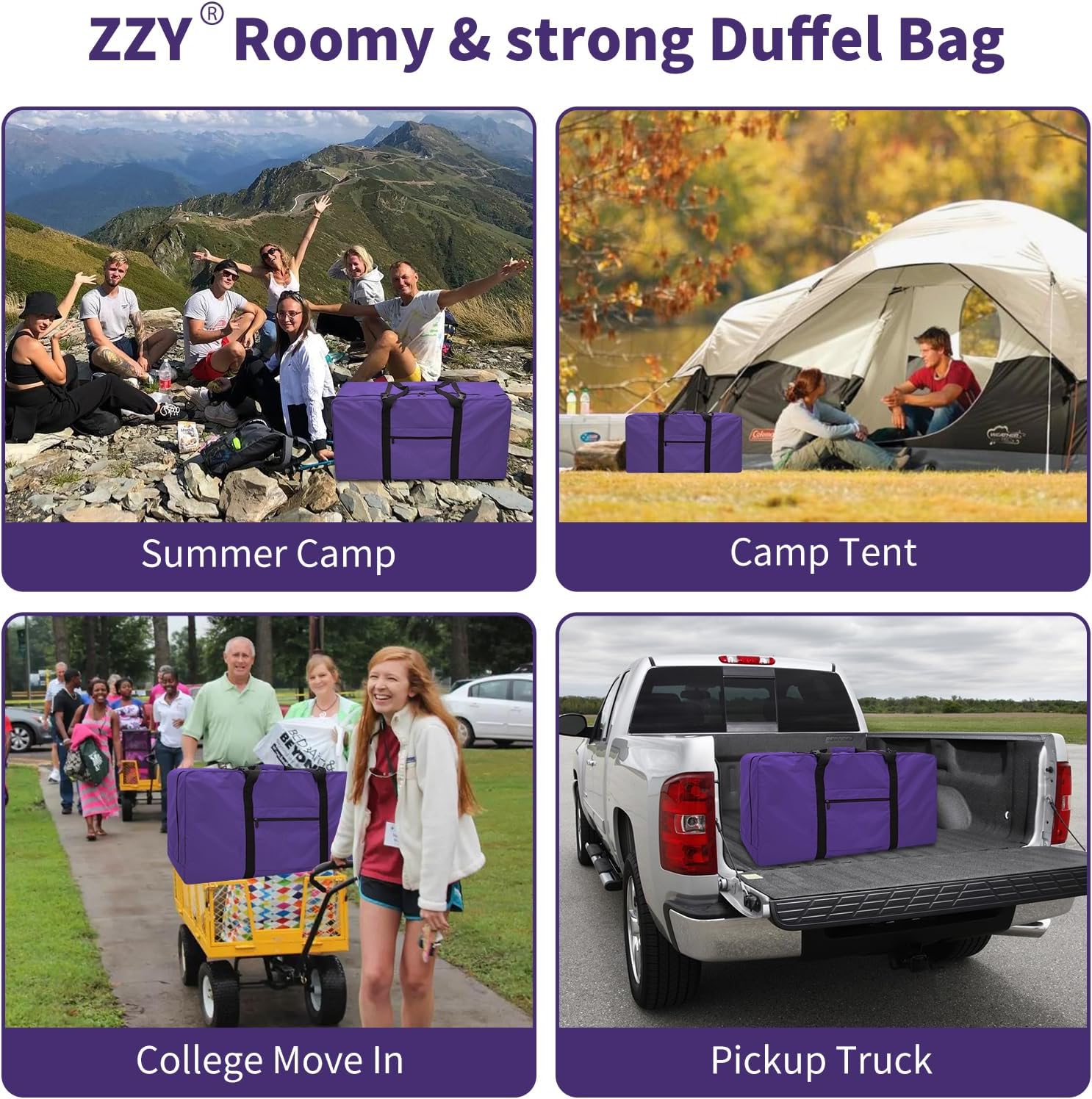 Thumbnail 6 de Surdimensionné Sac de Voyage Pliable 110L – Grand Léger Violet, pratique pour camping et weekends