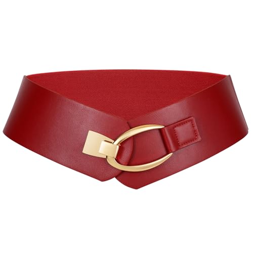 Detalle de LEACOOLKEY Damen breiter elastischer Gürtel – Vintage-Style mit goldener Schnalle