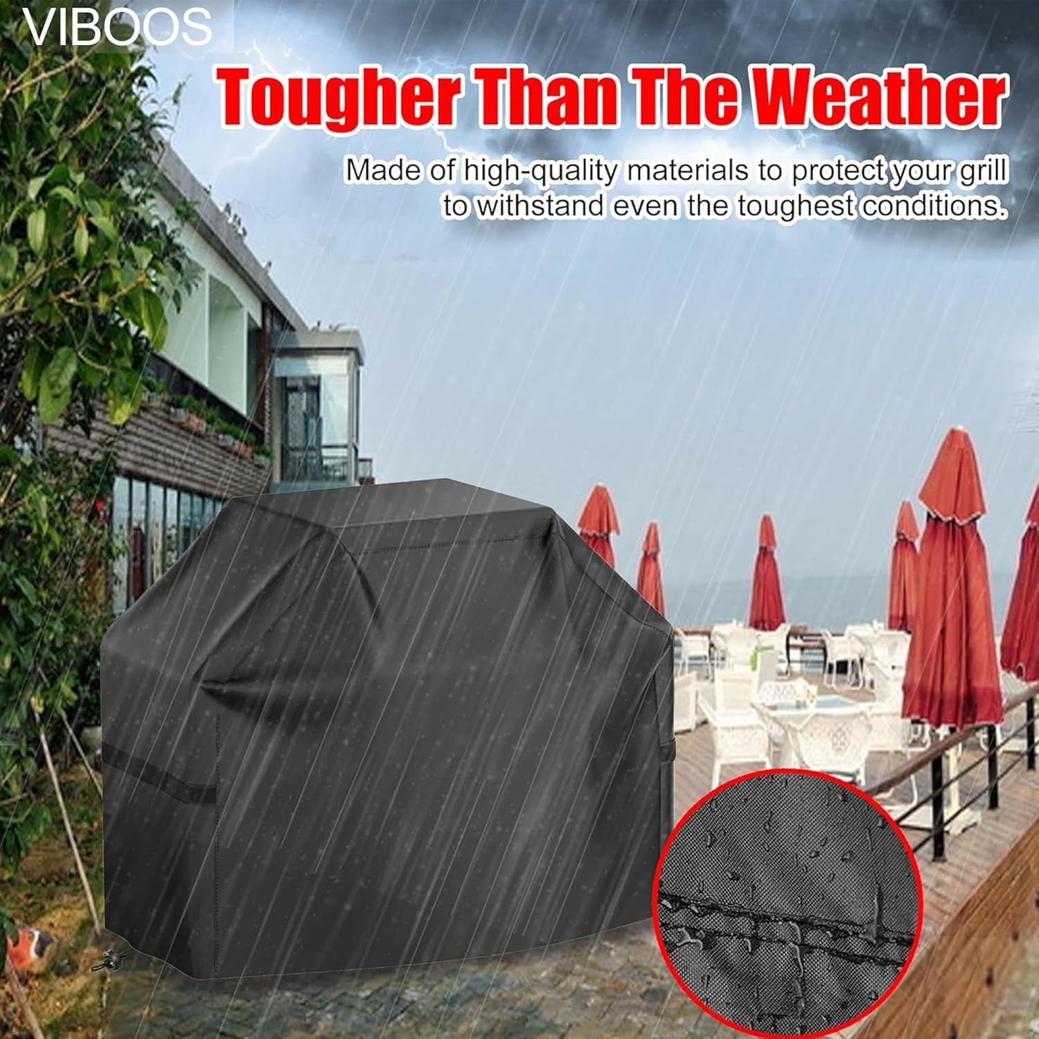 Thumbnail 4 de 58-inch BBQ Gas Grill Cover (Waterproof, Anti-UV, Rip-Proof) with Hook-and-Loop Straps & Drawstring