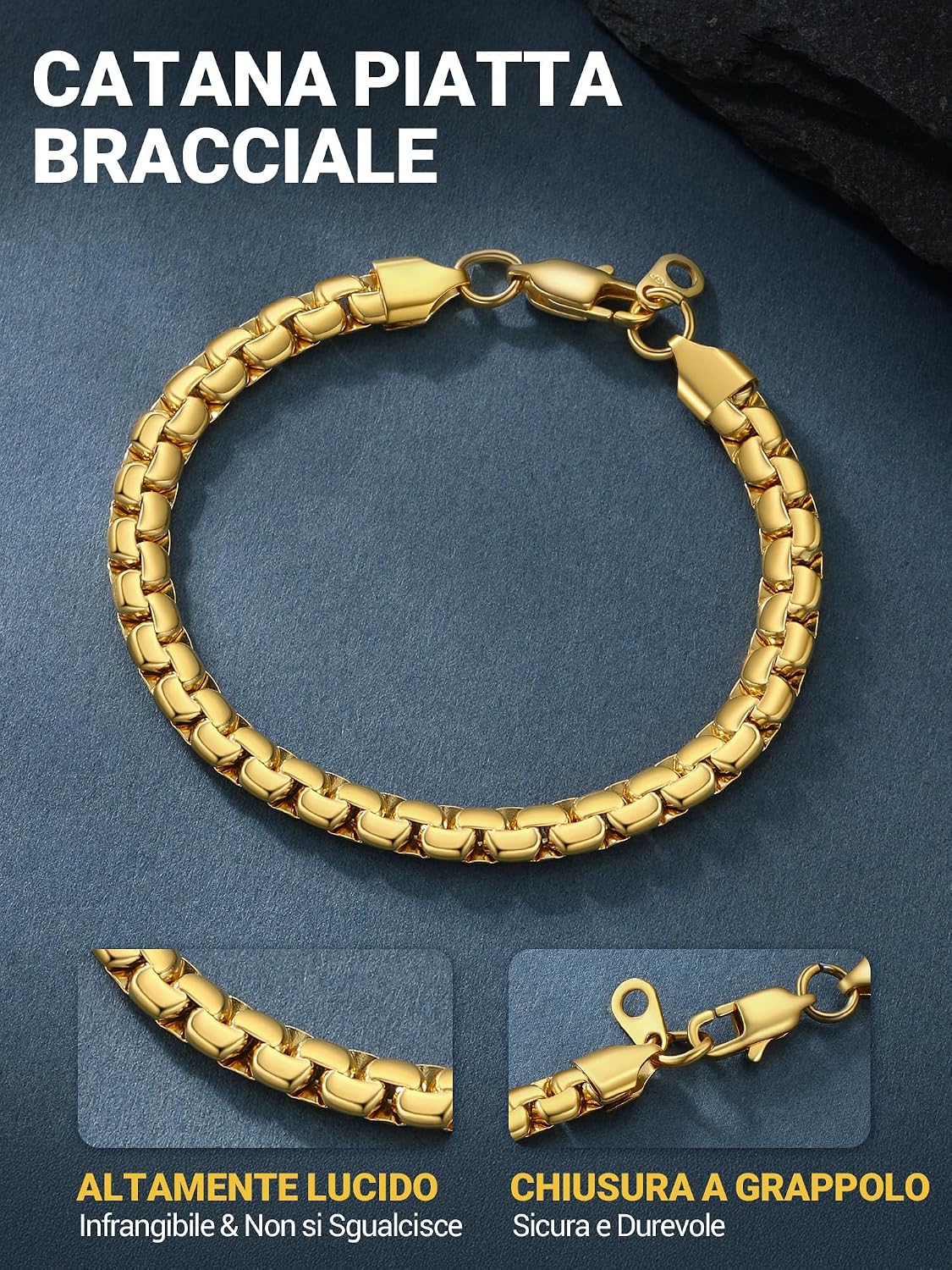 Detalle 2 de PROSTEEL bracciale a catena veneziana in acciaio uomo, stile urbano (20/22 cm)
