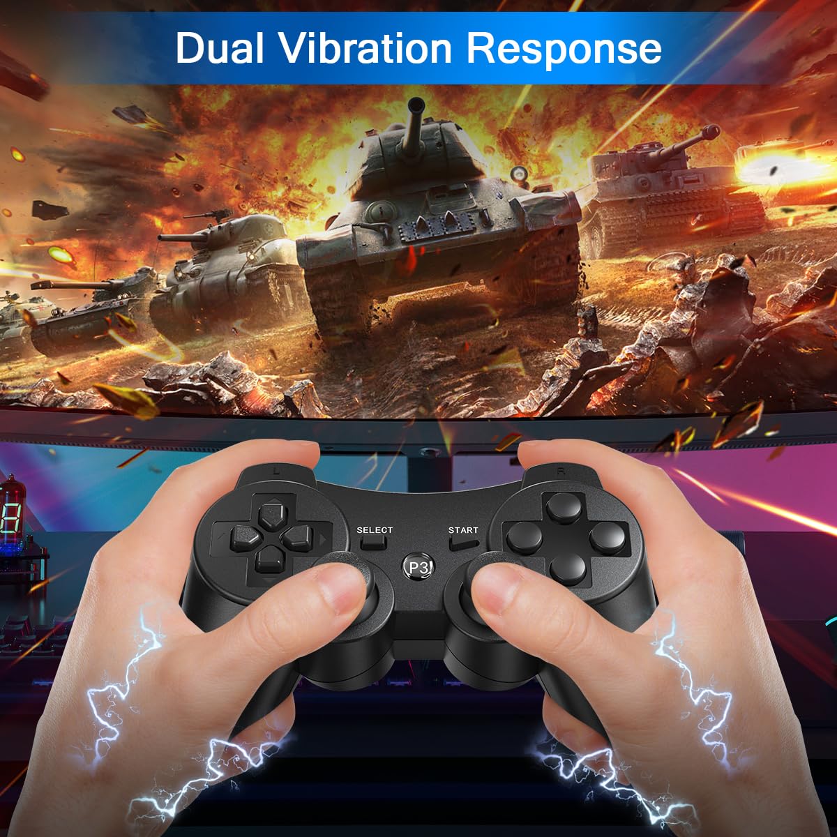 Detalle de Yinjie 2 Pack Wireless Controller for PS3 – Dual Controller Bundle with USB Charging Cables