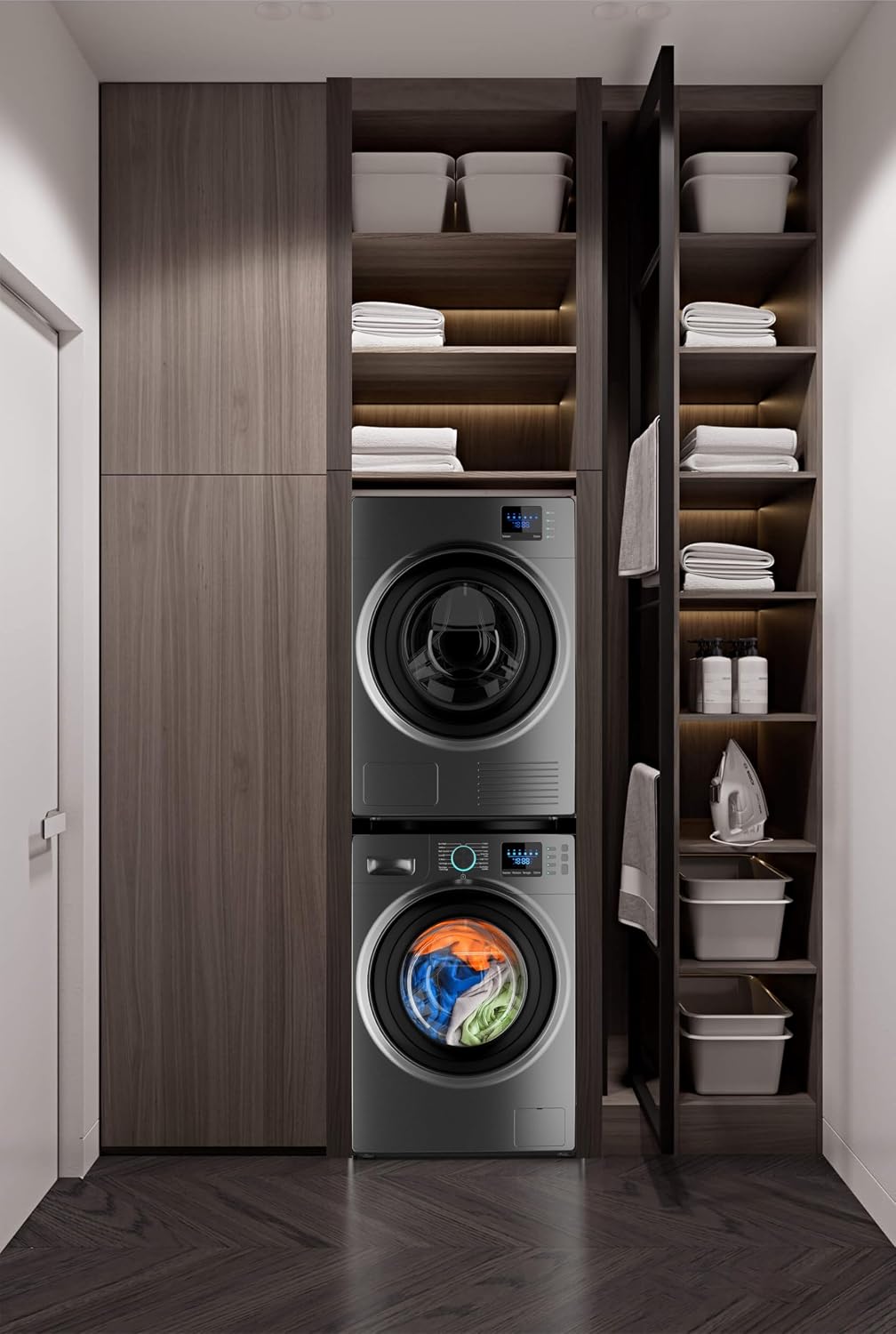 Detalle de Meliconi Torre Noir Shelf Washer-Dryer Stacking Kit, Black, Removable Shelf