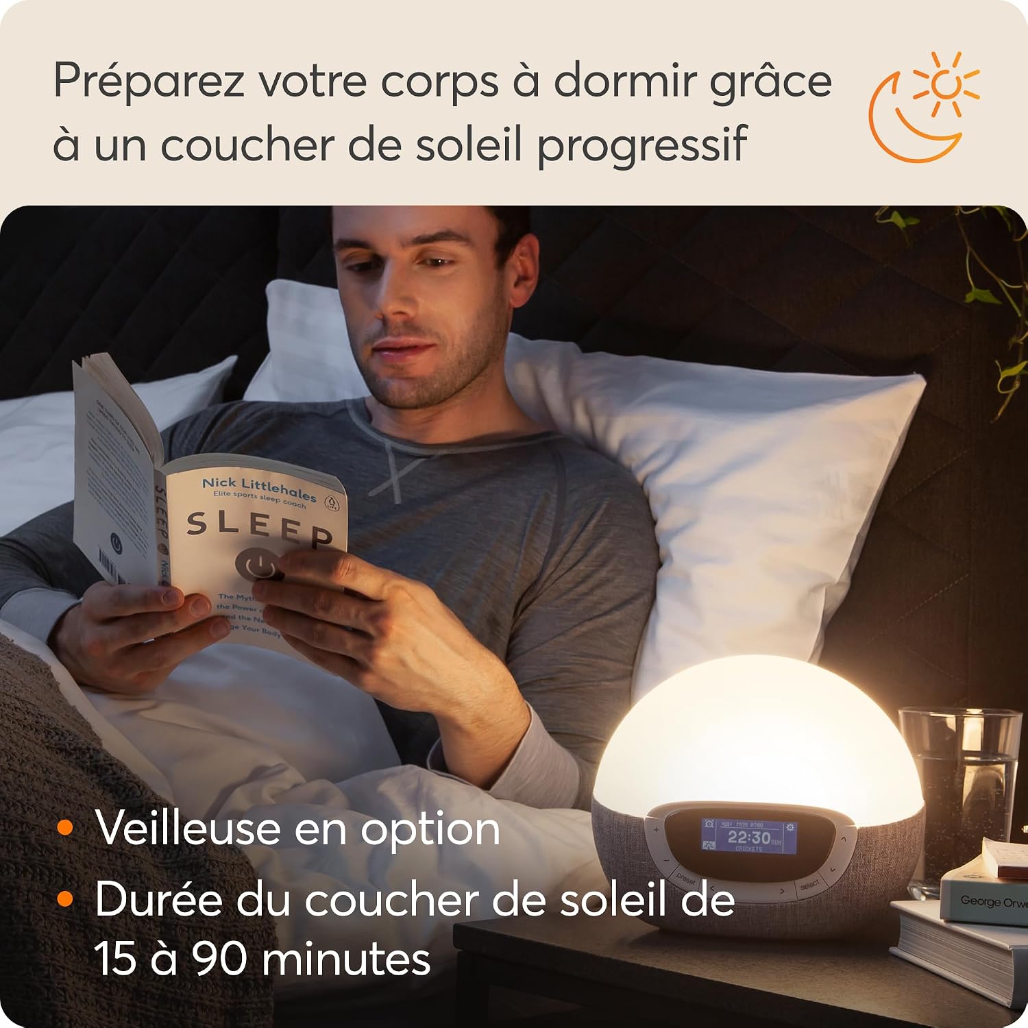Detalle de Lumie Bodyclock Shine 300 – Réveil lumineux avec aube/crépuscule, radio et 14 mélodies