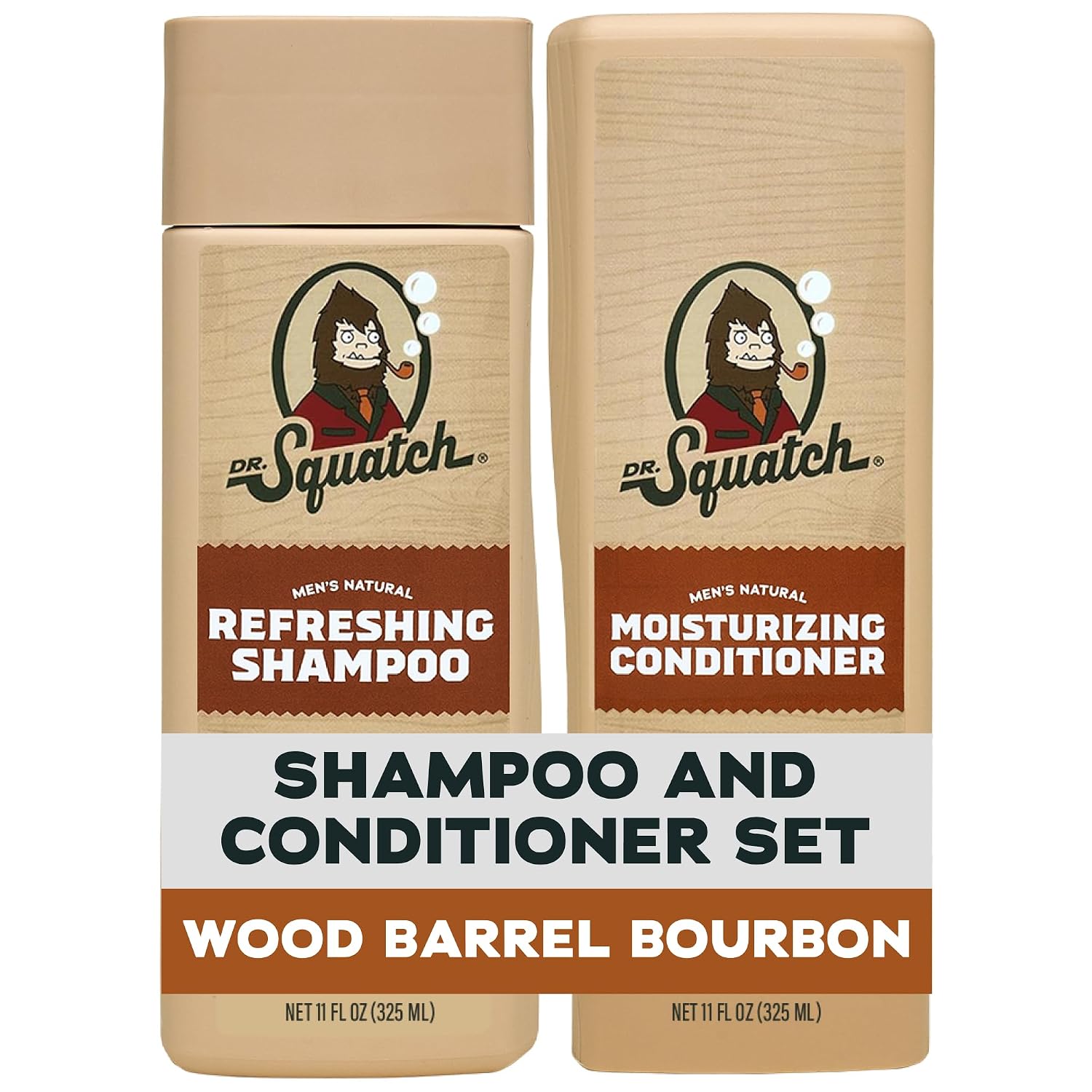 Dr. Squatch Men's Natural Shampoo and Conditioner Set, Wood Barrel Bourbon, 2-Pack