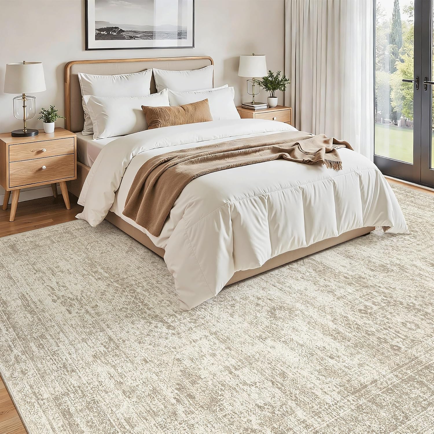 Thumbnail 2 de Soalmost 8x12 Rug: Large, Soft, Washable Beige Vintage Hex Pattern with Non-Slip Backing