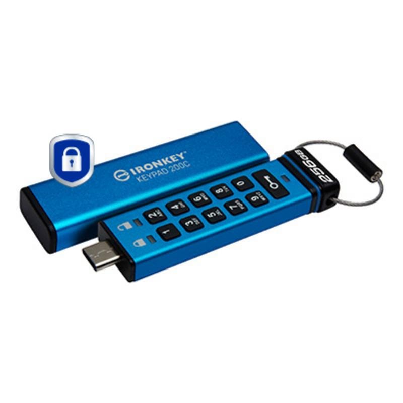 Detalle de Kingston IronKey Keypad 200C 256GB USB-C cifrada IP68 — seguridad de nivel militar, teclado integrado