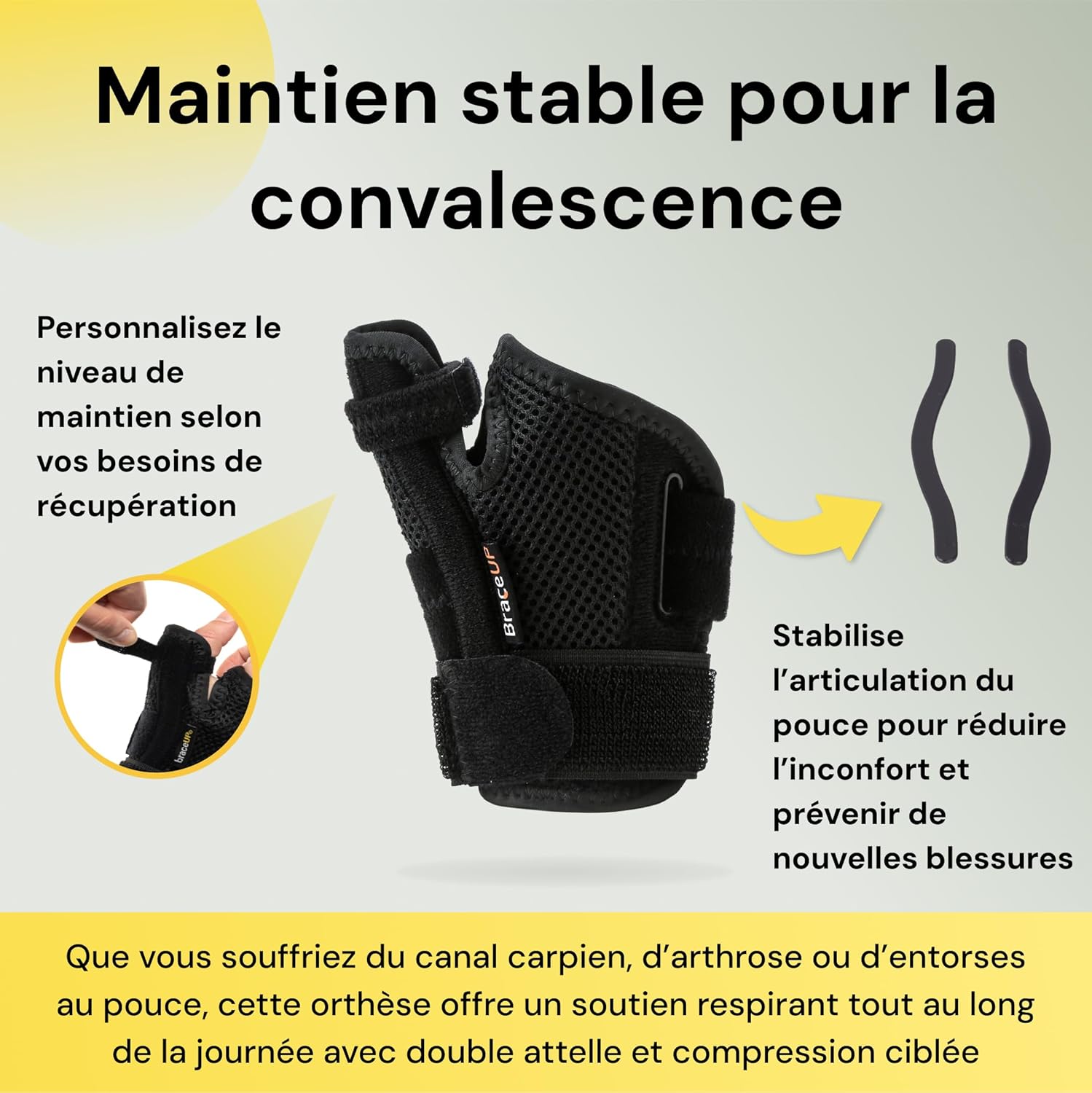 Thumbnail 1 de BraceUP Attelle du pouce pour main droite et gauche (noir) – soutien pour arthrite, tendinite, canal carpien et entorse