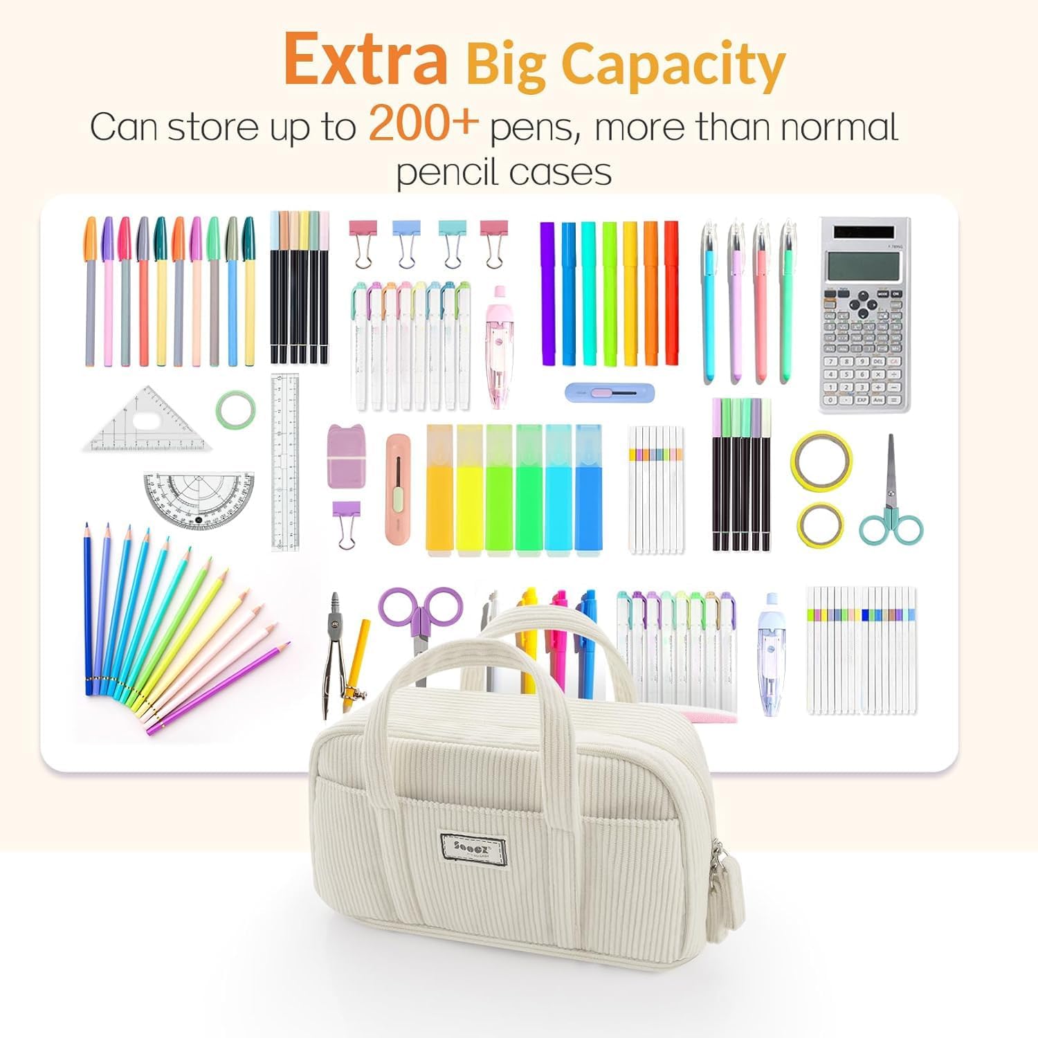 Detalle de Sooez Large Corduroy Pencil Case with 5 Compartments and Wide Opening