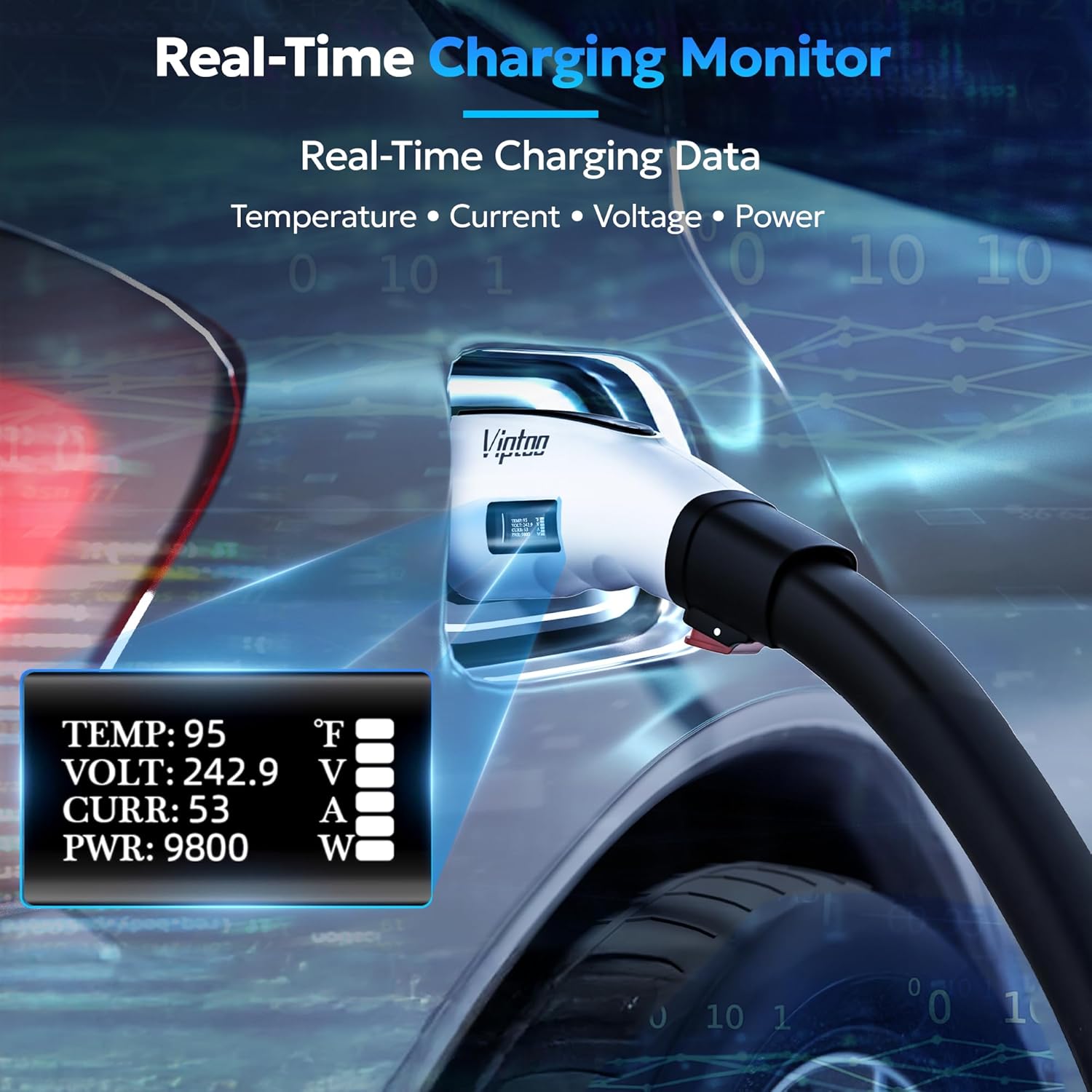 Thumbnail 2 de VIPTOO Tesla to J1772 Adapter 60A 250V AC – Real-Time Display, Dual-Lock, IP65