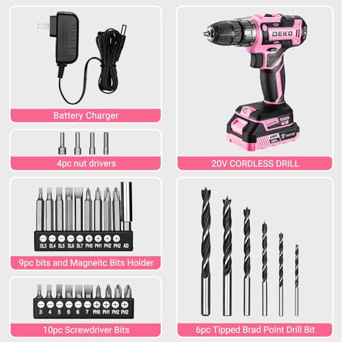 Thumbnail 3 de DEKOPRO Taladro inalámbrico rosa de 20 V para mujeres
