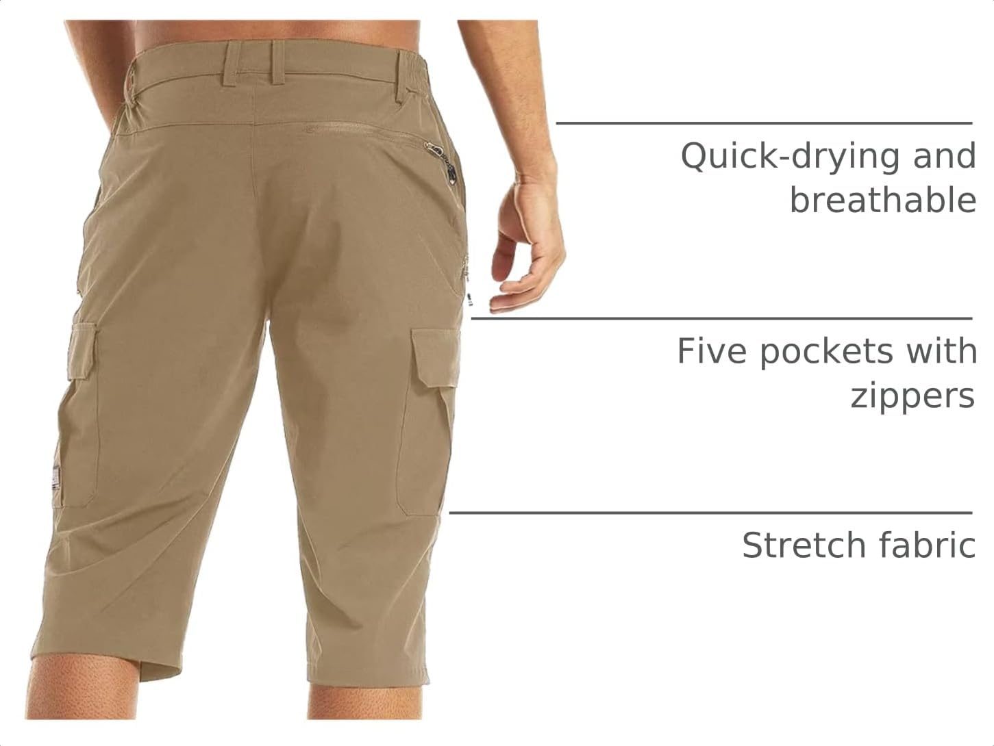Detalle 2 de MAGCOMSEN Men's Workout Gym Shorts Quick Dry 3/4 Capri Pants with Zipper Pockets