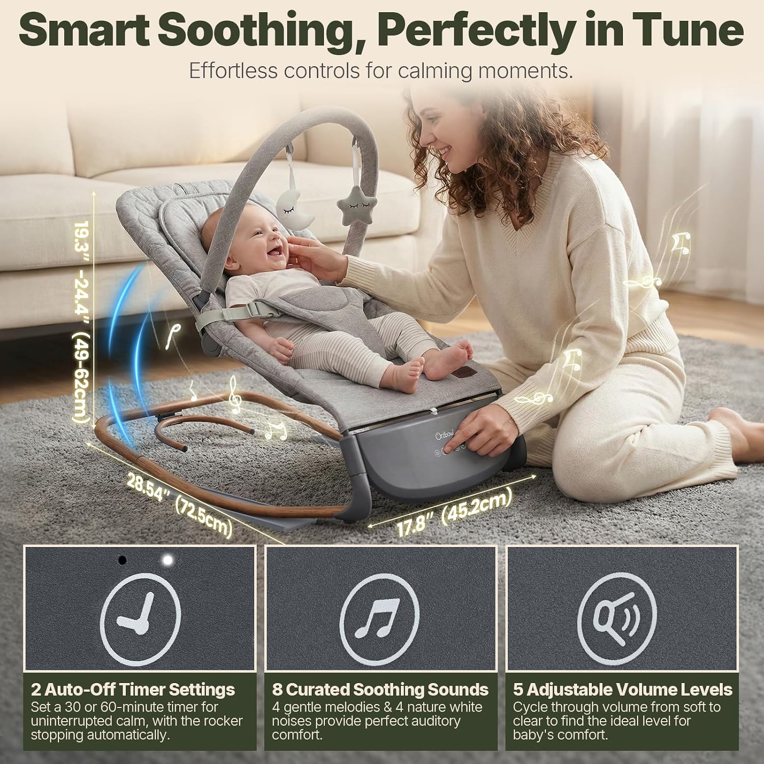 Thumbnail 3 de Electric Baby Bouncer with Tap Control and 3 Swing Speeds