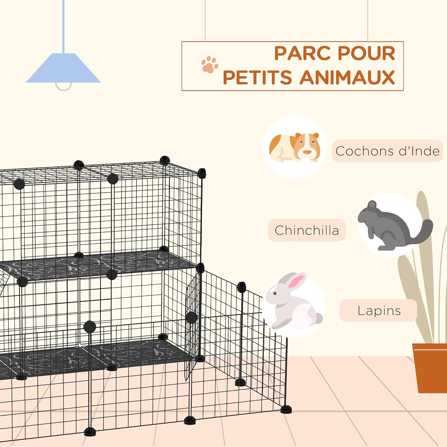 Thumbnail 3 de PawHut Parc Modulable pour Petits Animaux – 24 Panneaux Noir, enclosure pour chiots et lapins