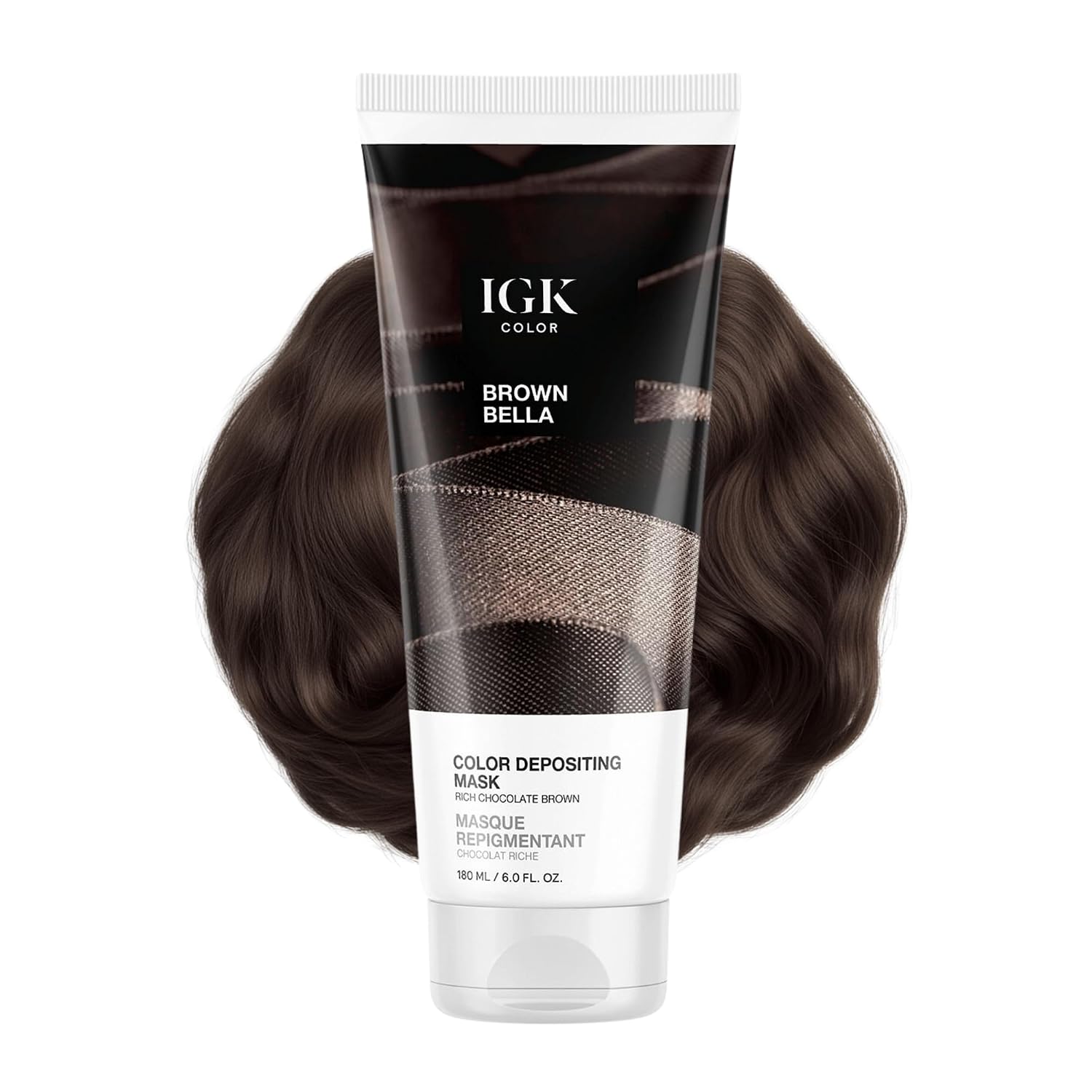 Detalle de IGK Brown Bella Color Depositing Hair Mask (Chocolate Brown) — Semi-Permanent Color Conditioner + Gloss Toner, 6 oz