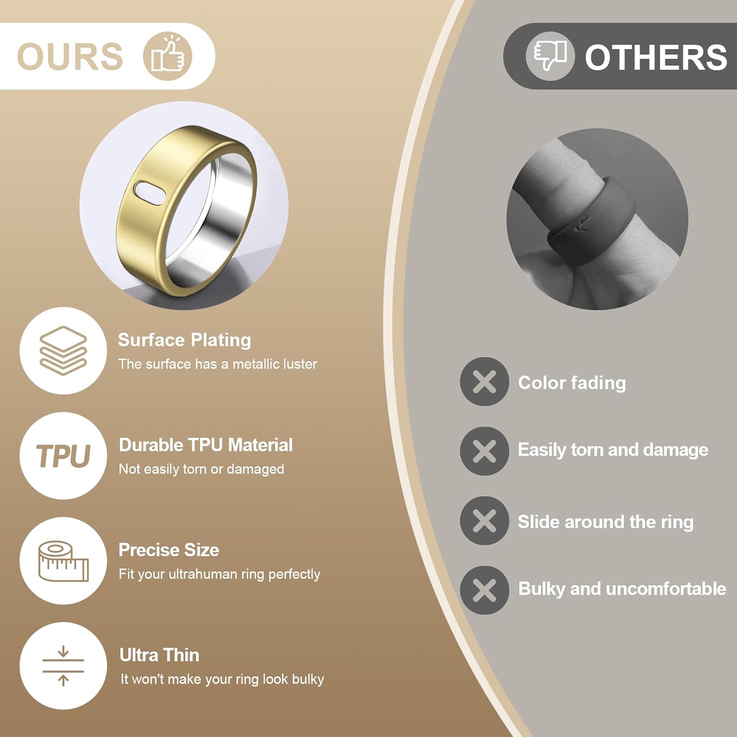 Thumbnail 4 de 3 Pack TPU Ring Covers for Oura Ring Gen 3/4 and Ultrahuman — Anti-Scratch Protection in Silver, Gold & Rose Gold (Size 8)